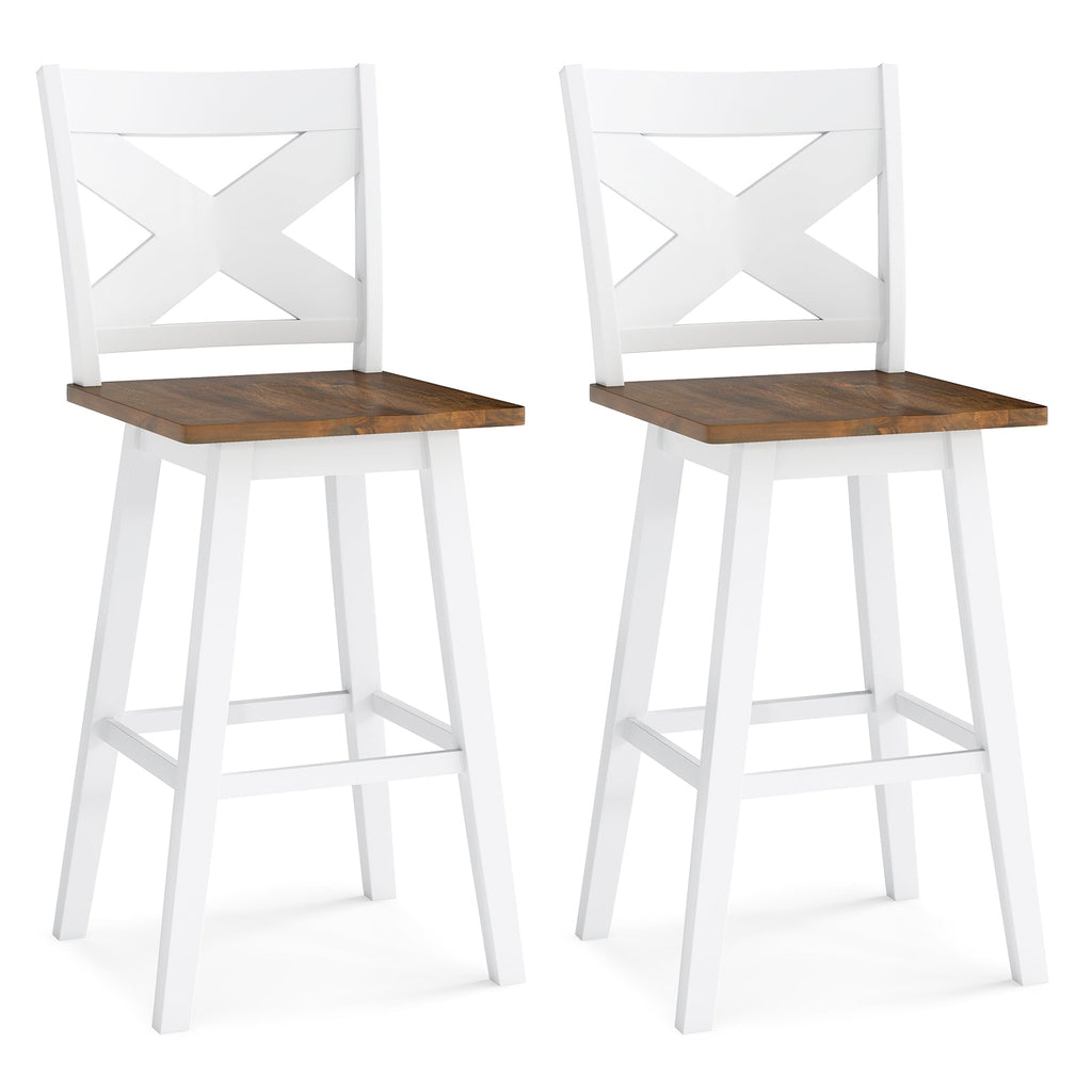 29" Rubberwood Swivel Barstools Set of 2 with Backrest and Large Seat
