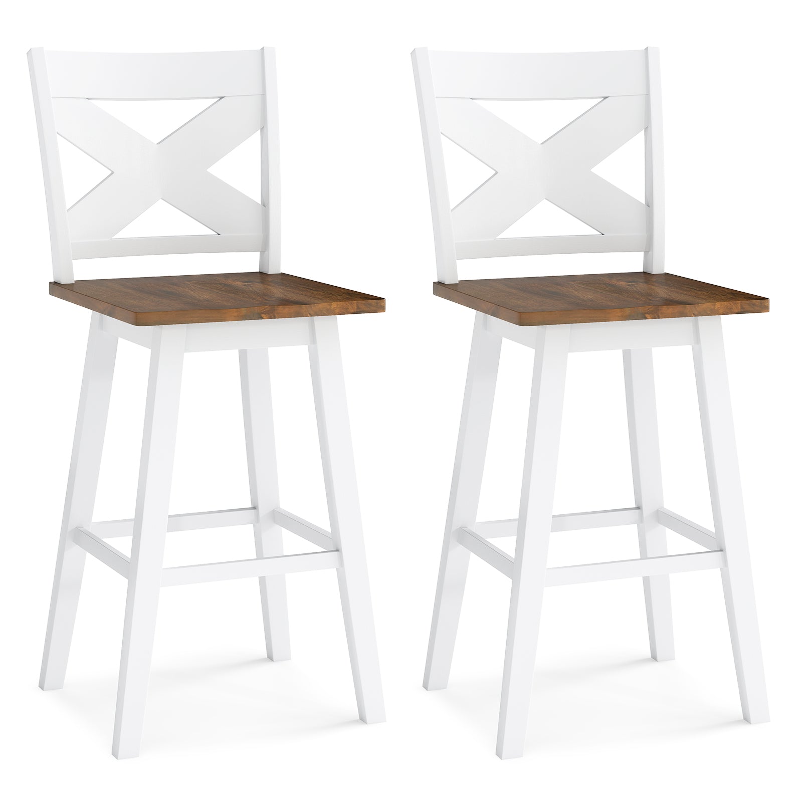 29" Rubberwood Swivel Barstools Set of 2 with Backrest and Large Seat