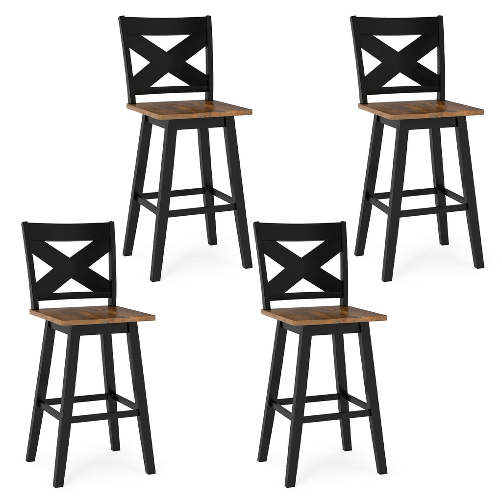 29" Rubberwood Swivel Barstools Set of 4 with Backrest and Large Seat