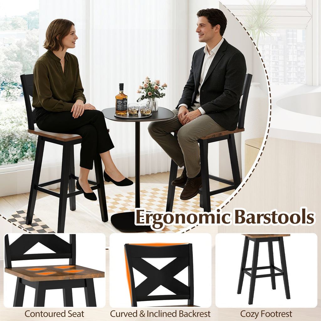 29" Rubberwood Swivel Barstools Set of 4 with Backrest and Large Seat