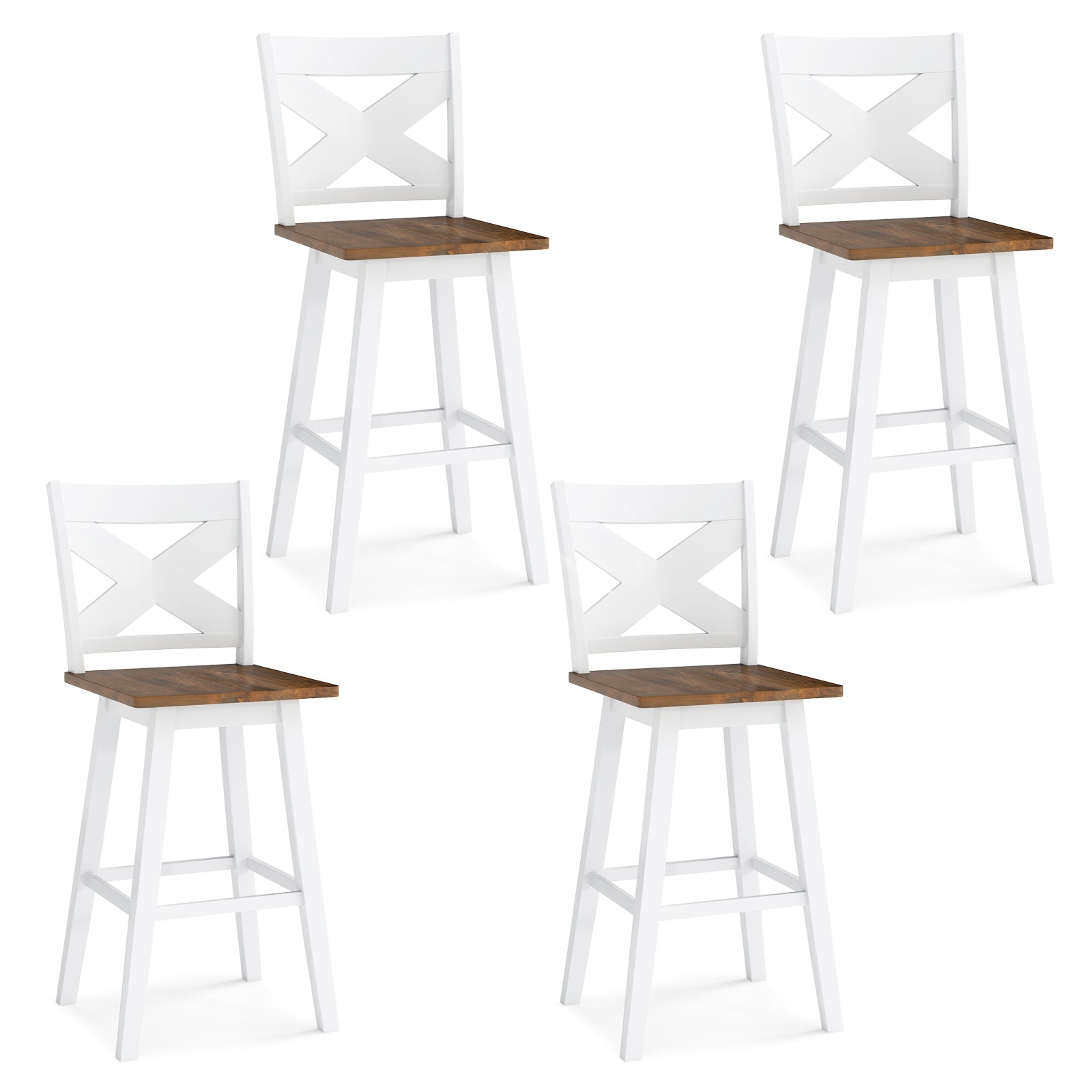 29" Rubberwood Swivel Barstools Set of 4 with Backrest and Large Seat