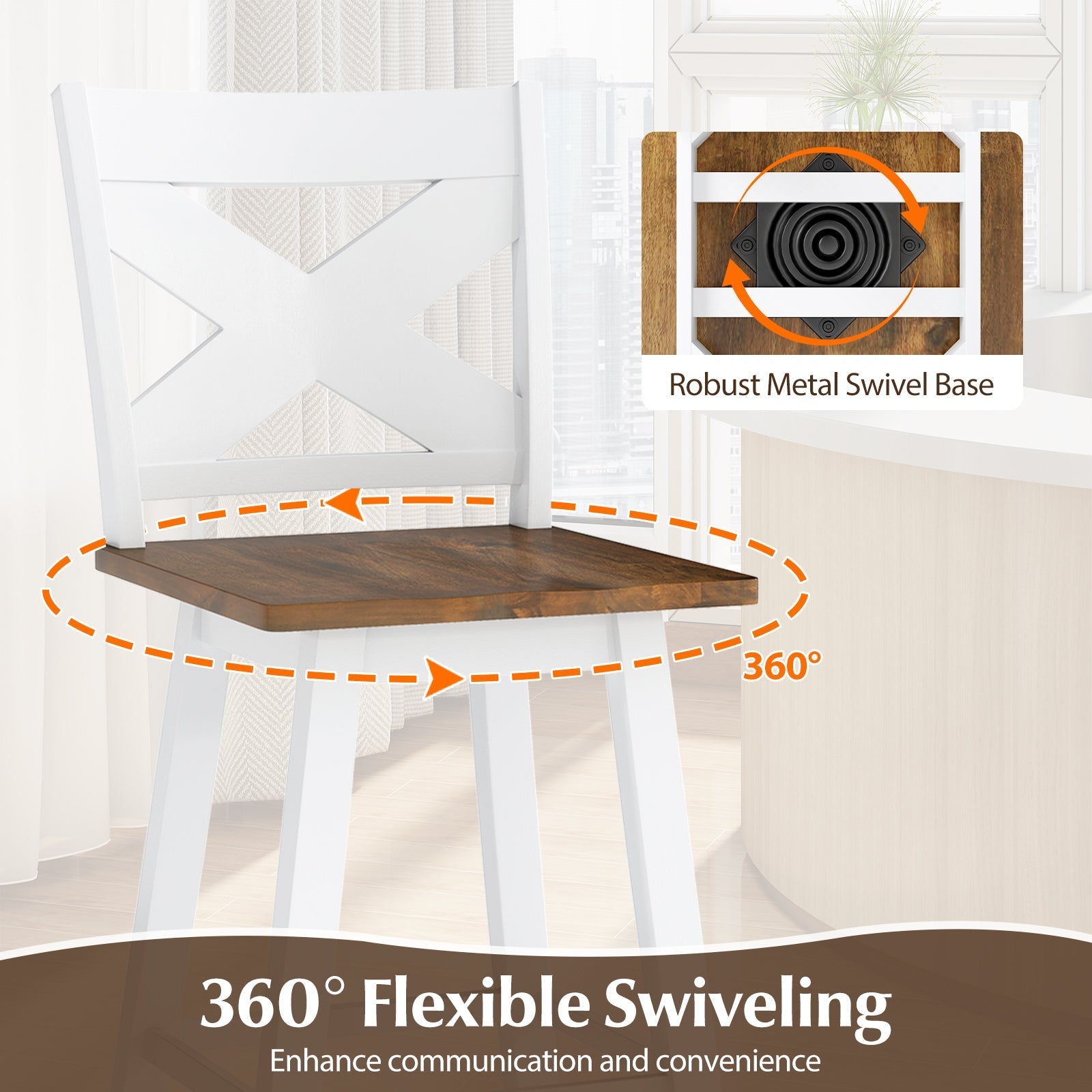 29" Rubberwood Swivel Barstools Set of 4 with Backrest and Large Seat