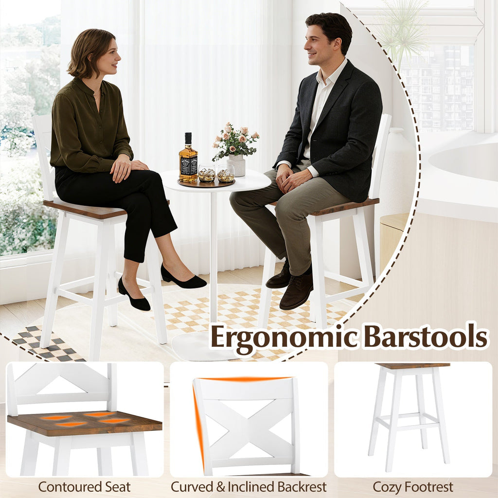29" Rubberwood Swivel Barstools Set of 4 with Backrest and Large Seat