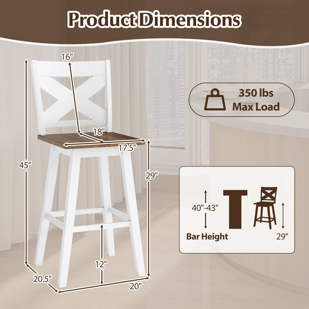 29" Rubberwood Swivel Barstools Set of 4 with Backrest and Large Seat