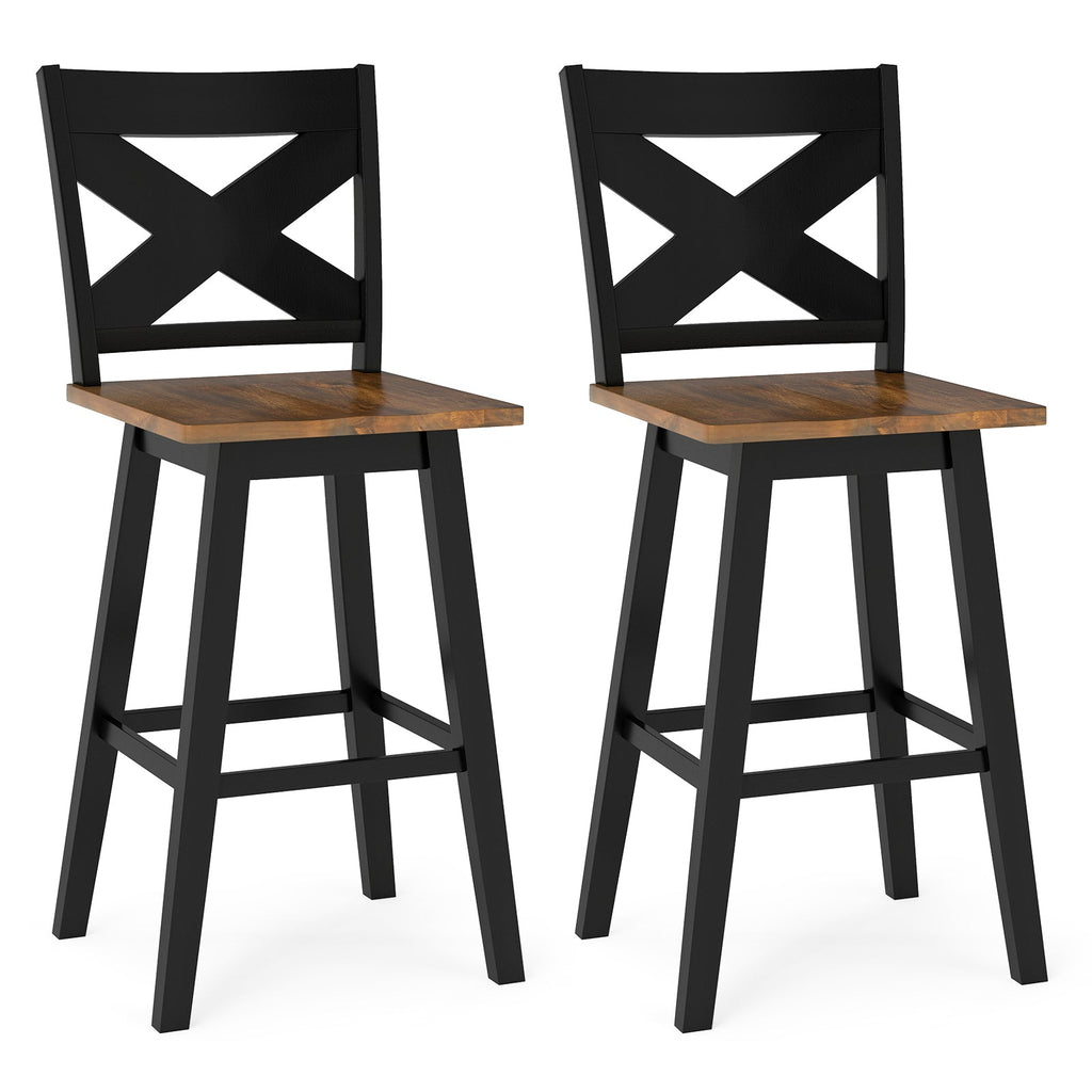 29" Rubberwood Swivel Barstools Set of 2 with Backrest and Large Seat