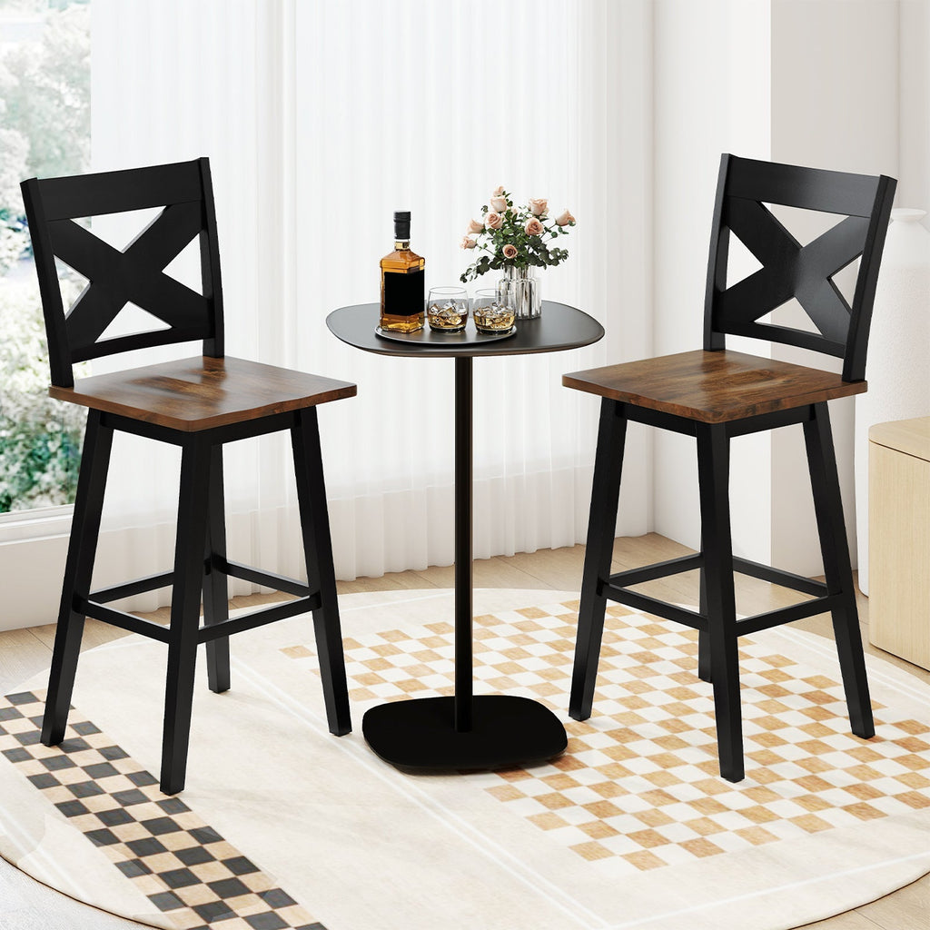 29" Rubberwood Swivel Barstools Set of 2 with Backrest and Large Seat