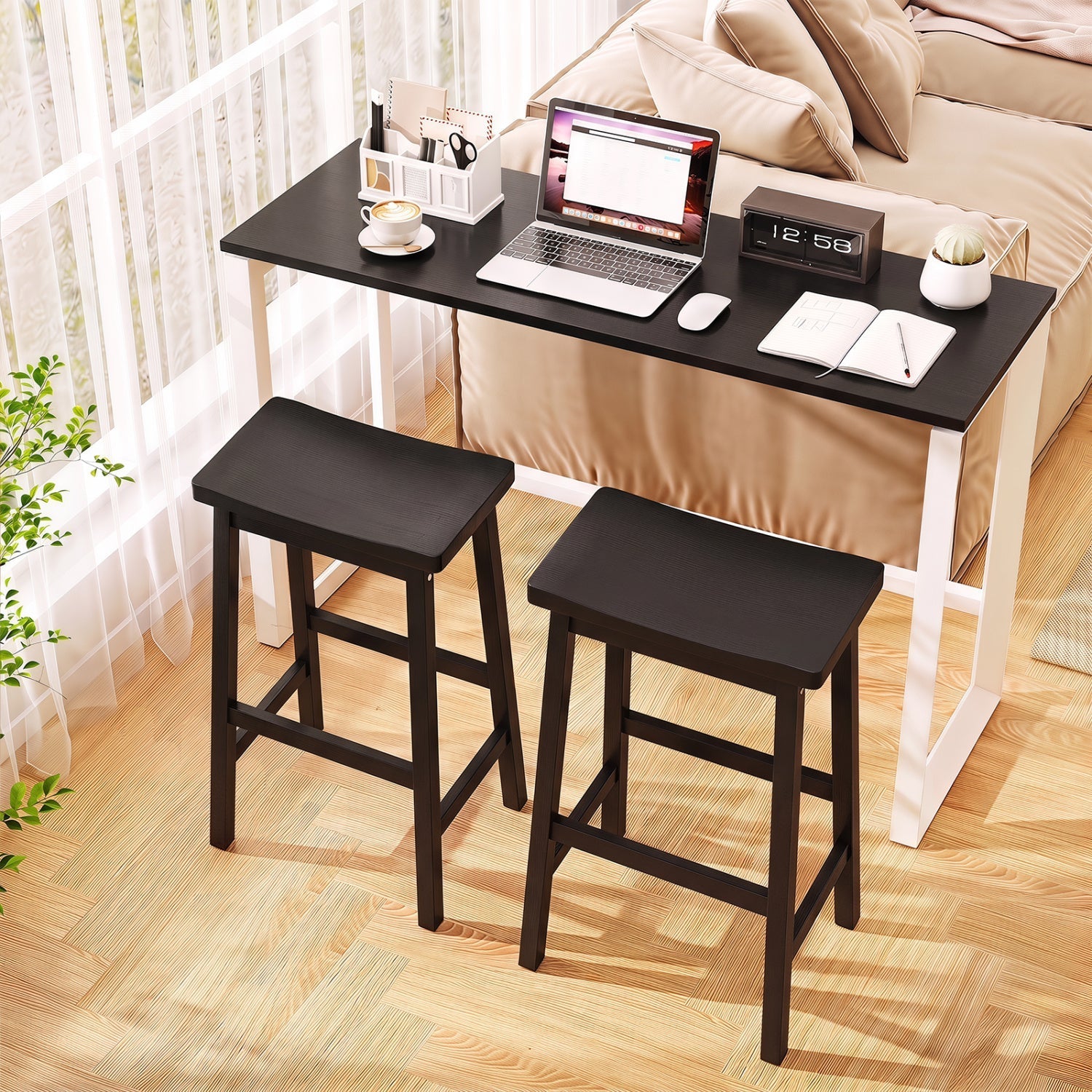 29" Saddle Seat Counter Height Stool Set of 2 with Footrests