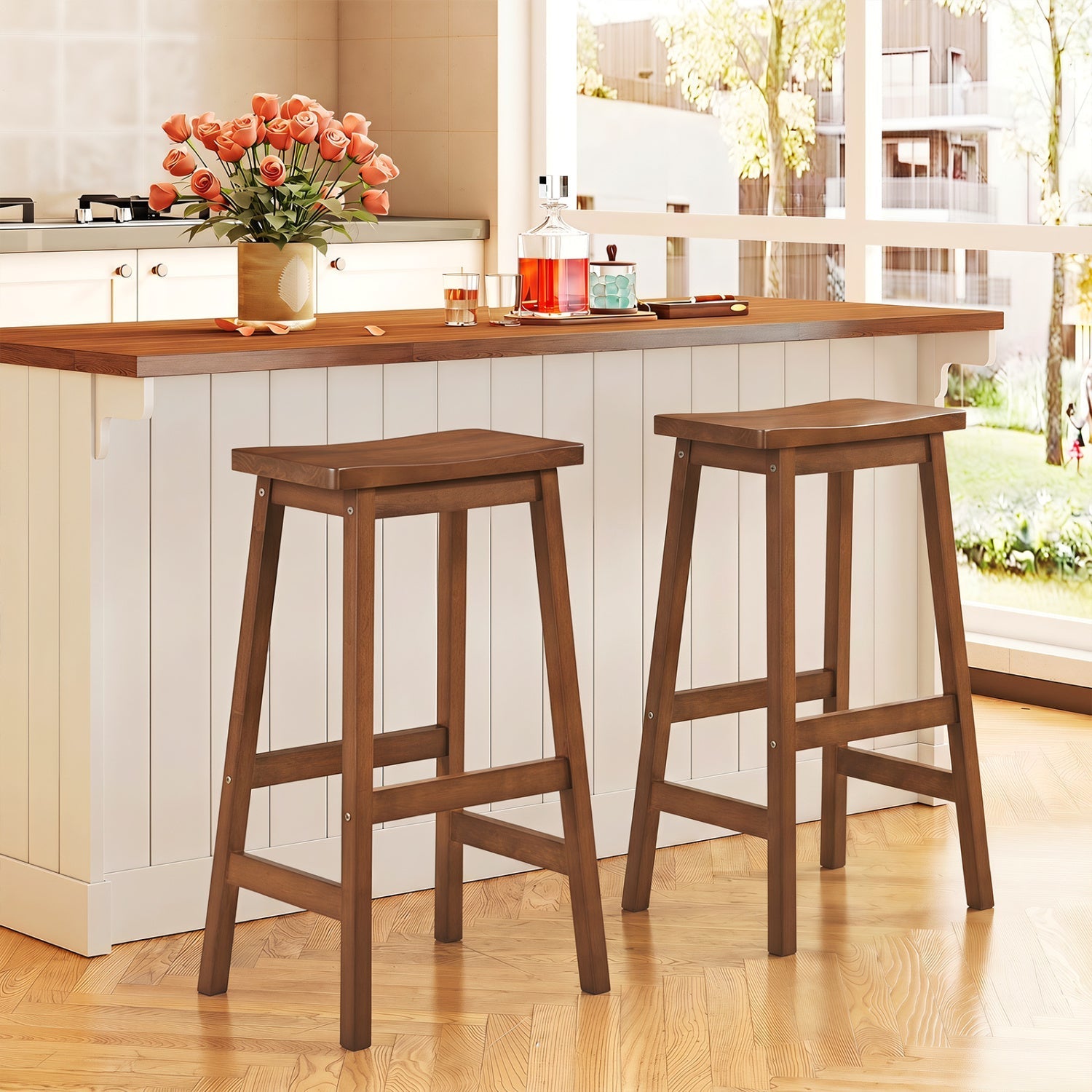 29" Saddle Seat Counter Height Stool Set of 2 with Footrests