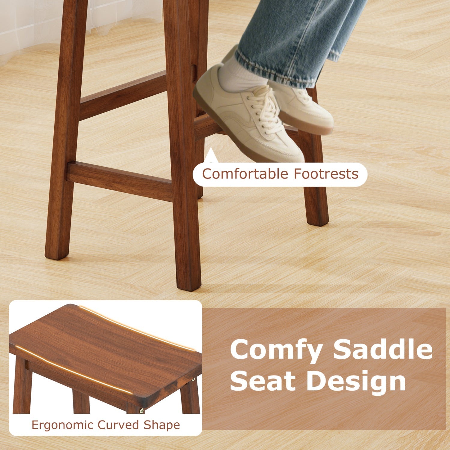 29" Saddle Seat Counter Height Stool Set of 2 with Footrests