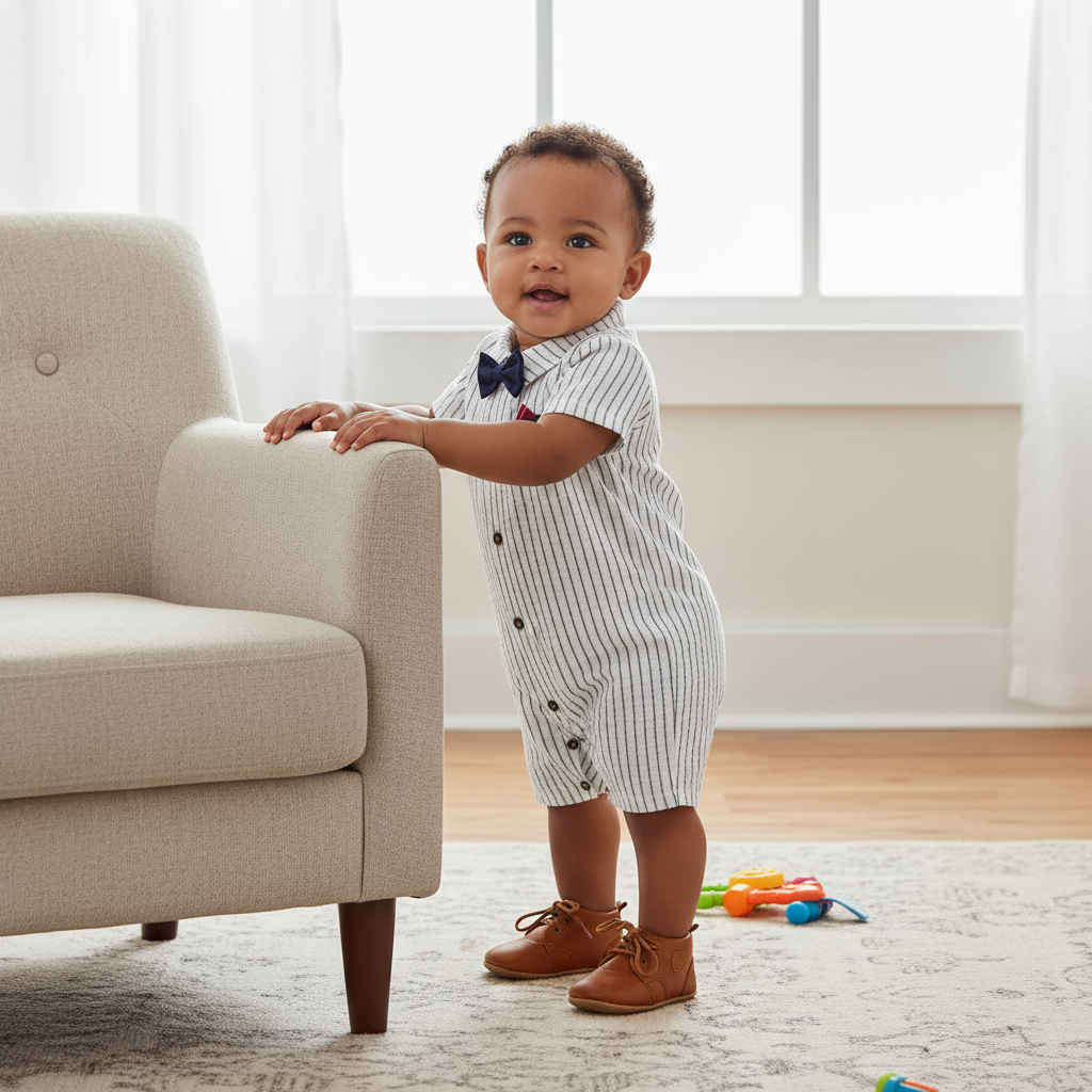 Baby Boy Striped Jumpsuit with Bow Tie