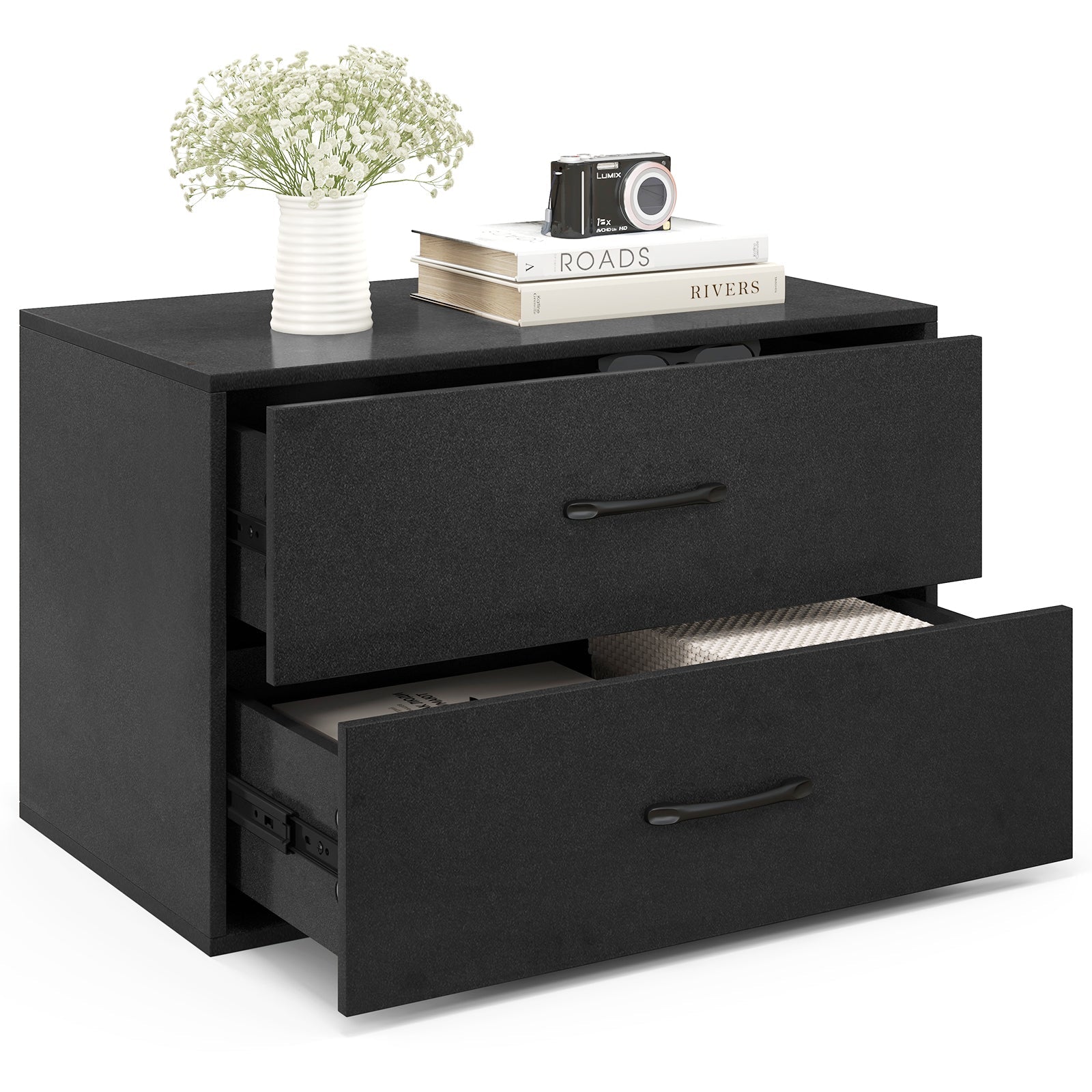 2-Drawer Stackable Horizontal Storage Cabinet Dresser Chest with Handles