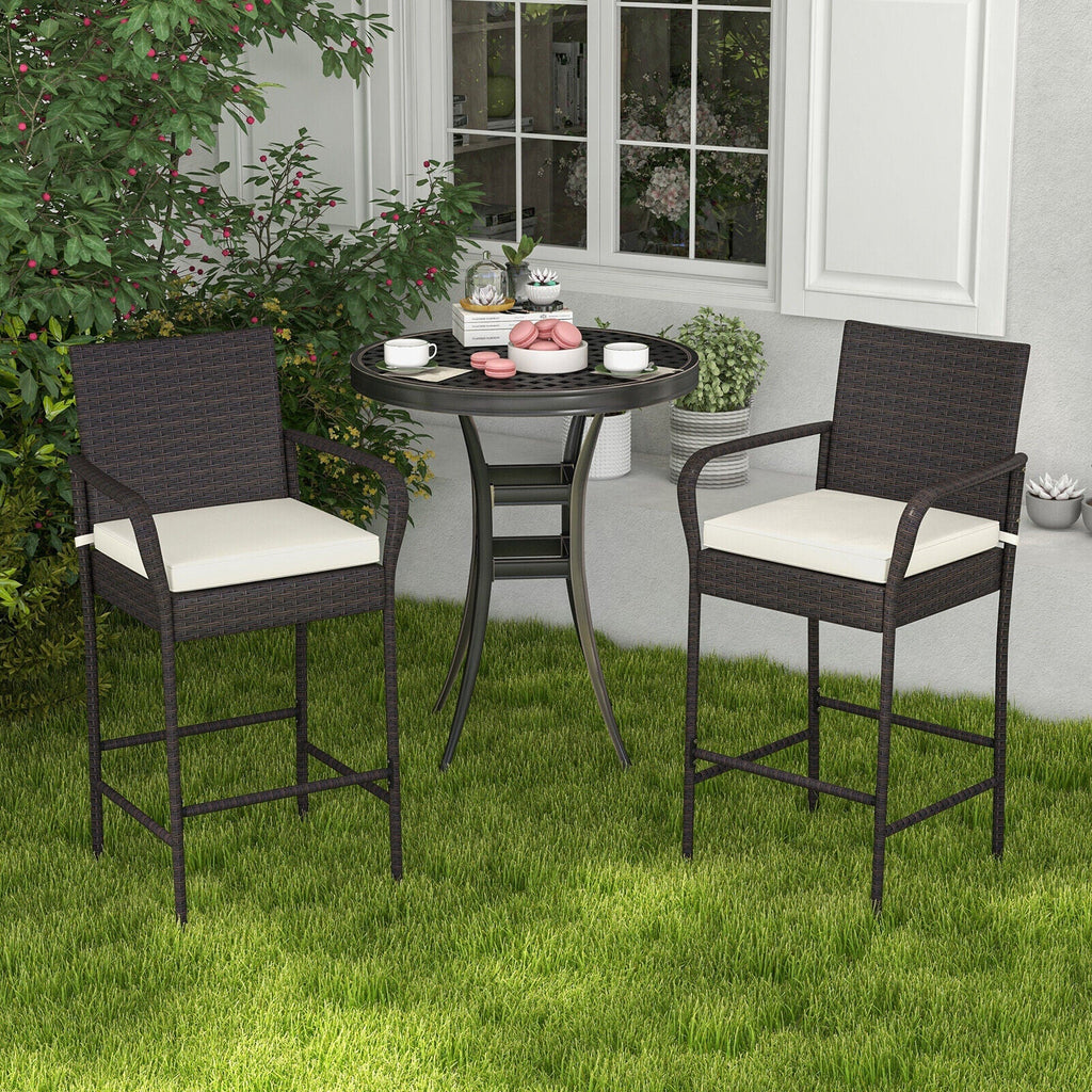 2/4 Pieces Outdoor PE Rattan Cushioned Barstool Set with Armrests