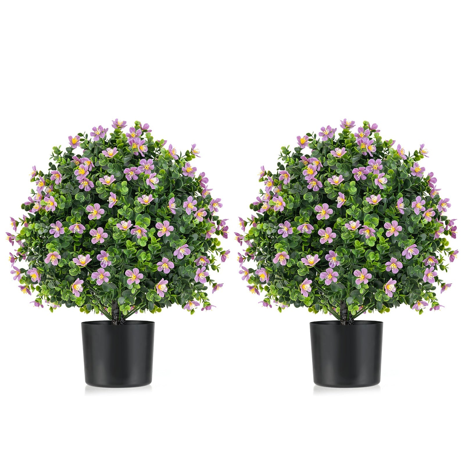 2 Pack Artificial Boxwood Topiary Ball Tree Faux Shrub Bushes with Flowers