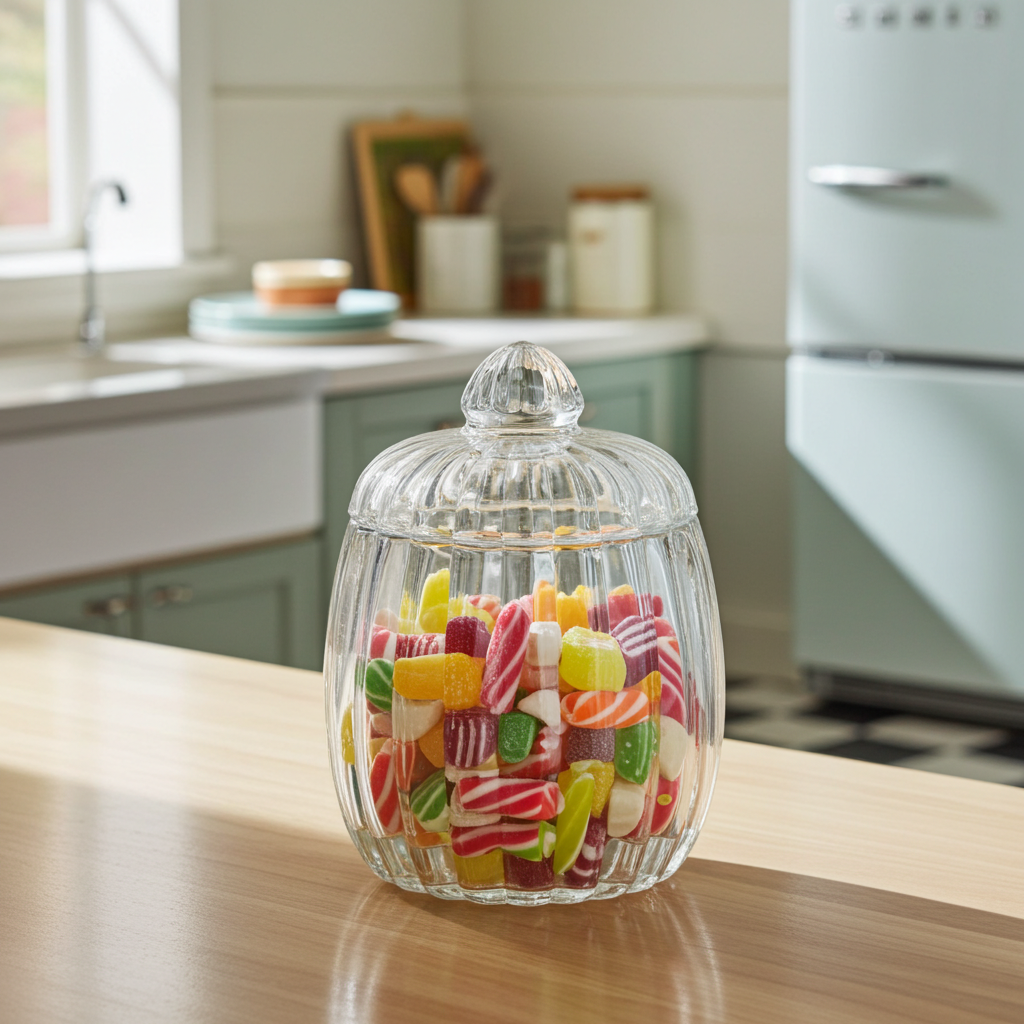 Jeannette Glass National Pattern Relish Jar with Lid — Clear