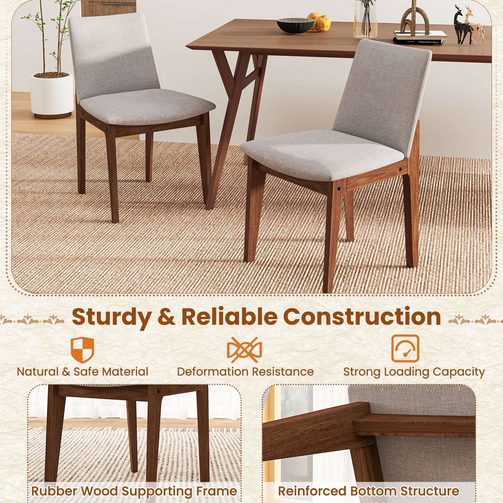 Set of 2 Wooden Dining Chairs Upholstered with High Curved Back-Walnut