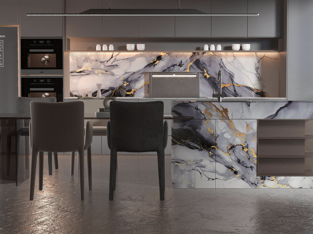 Blue Mist PVC Marble PVC Wall Panel - Waterproof (4x8 ft, 32 sq. ft)