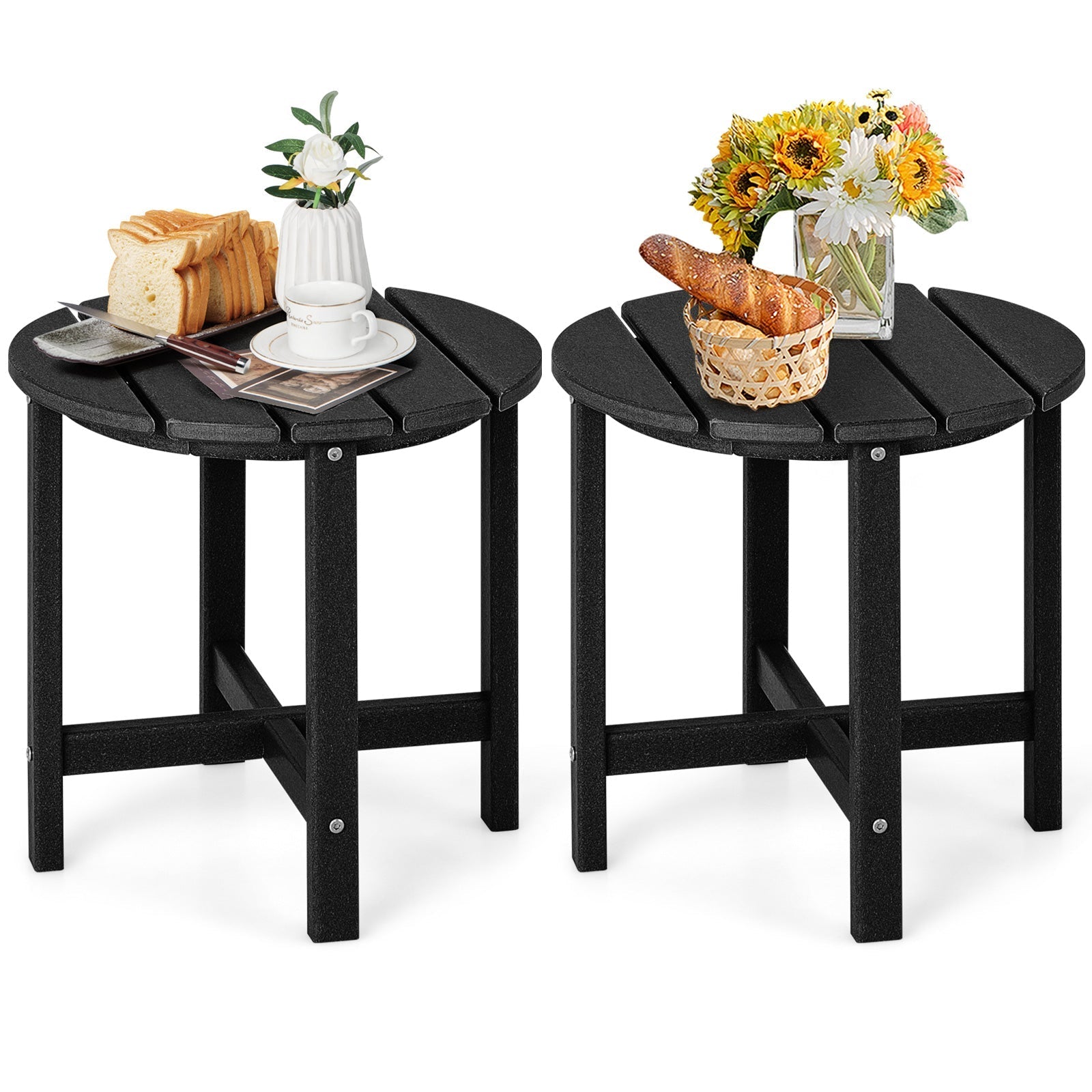 Set of 2 18 Inch Round Weather-Resistant Adirondack Side Tables