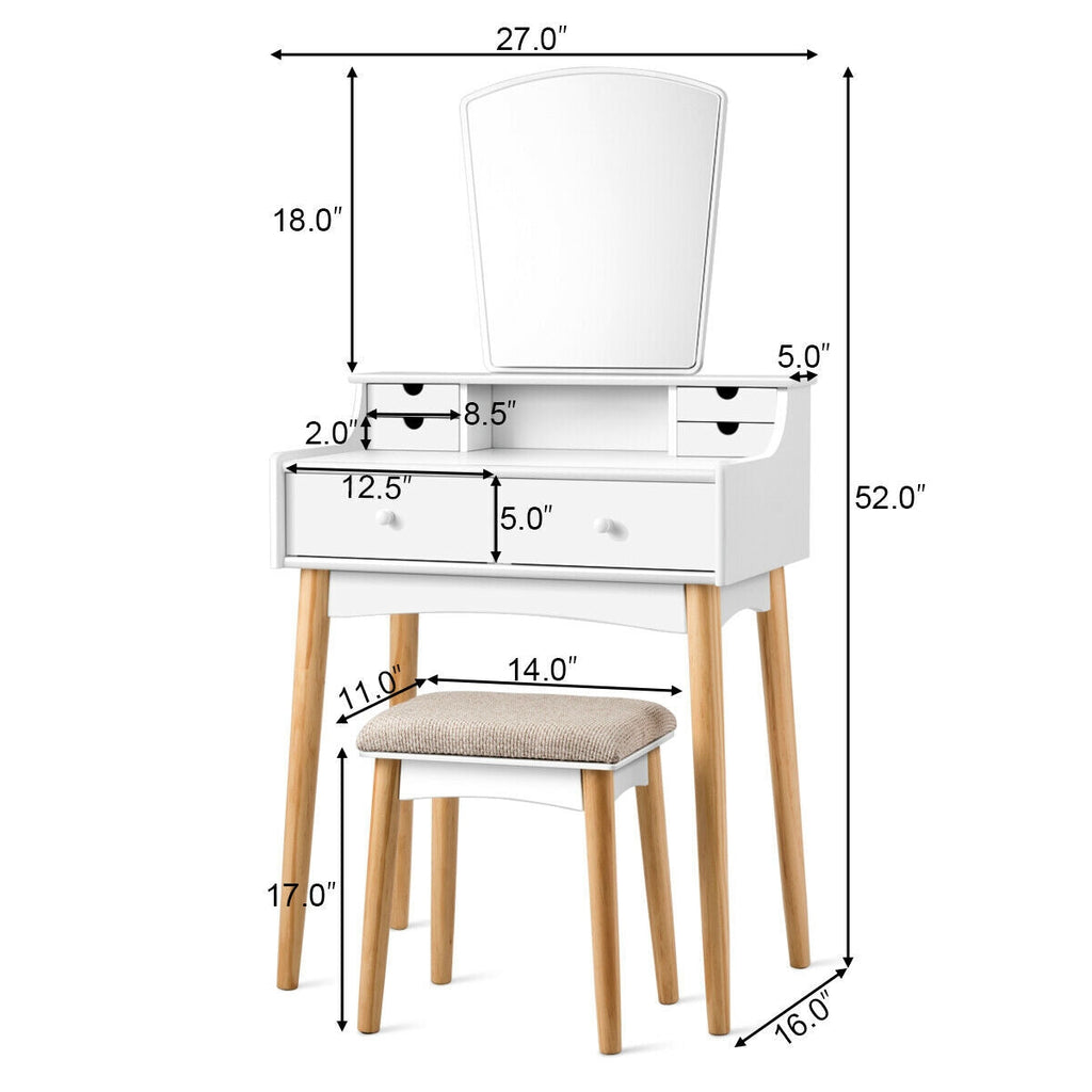 Makeup Vanity Set with 6 Drawers and Unique Shape Mirror