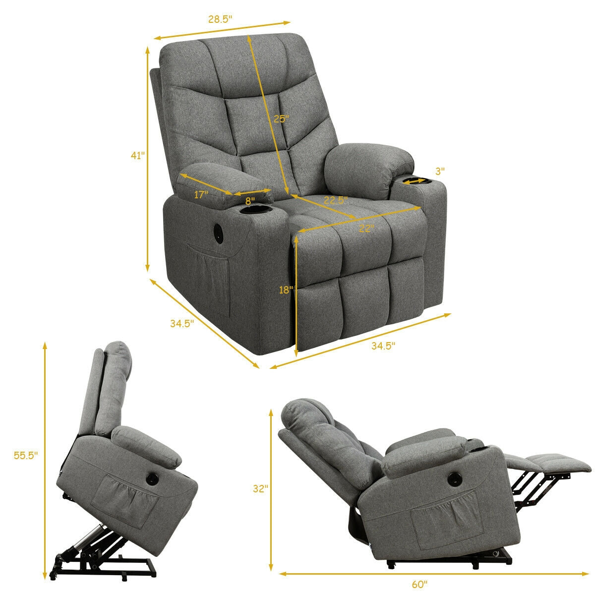 Electric Power Lift Recliner Massage Sofa