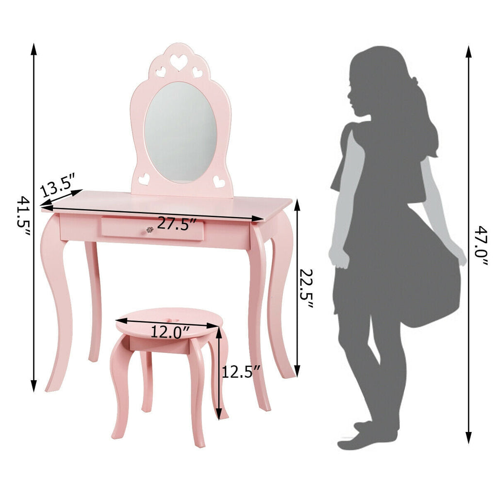 Kids Princess Makeup Dressing Play Table Set with Mirror