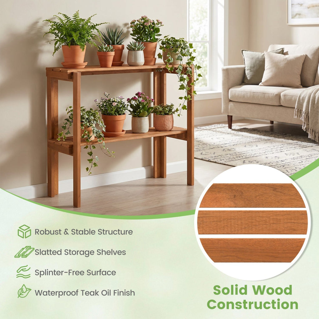 3-Tier Folding Wooden Storage Shelf for Entryway & Garden