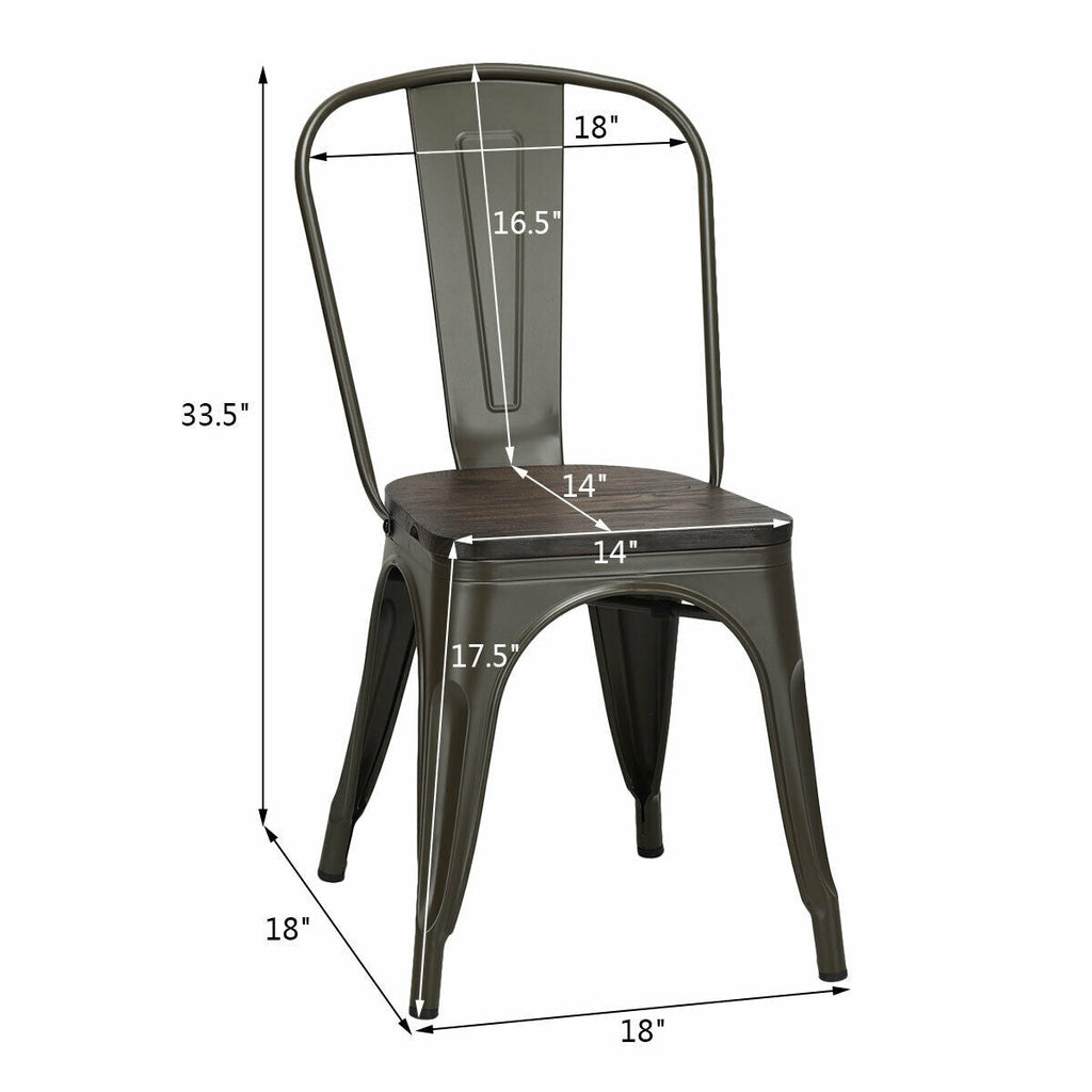 4 Pieces Tolix Style Metal Dining Side Chair Stackable Wood Seat