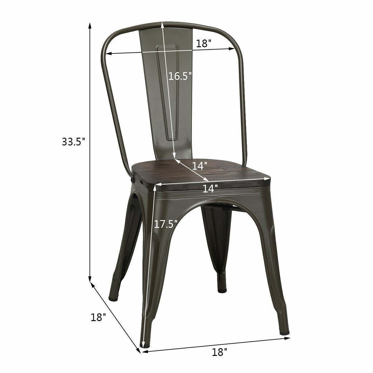 4 Pieces Tolix Style Metal Dining Side Chair Stackable Wood Seat