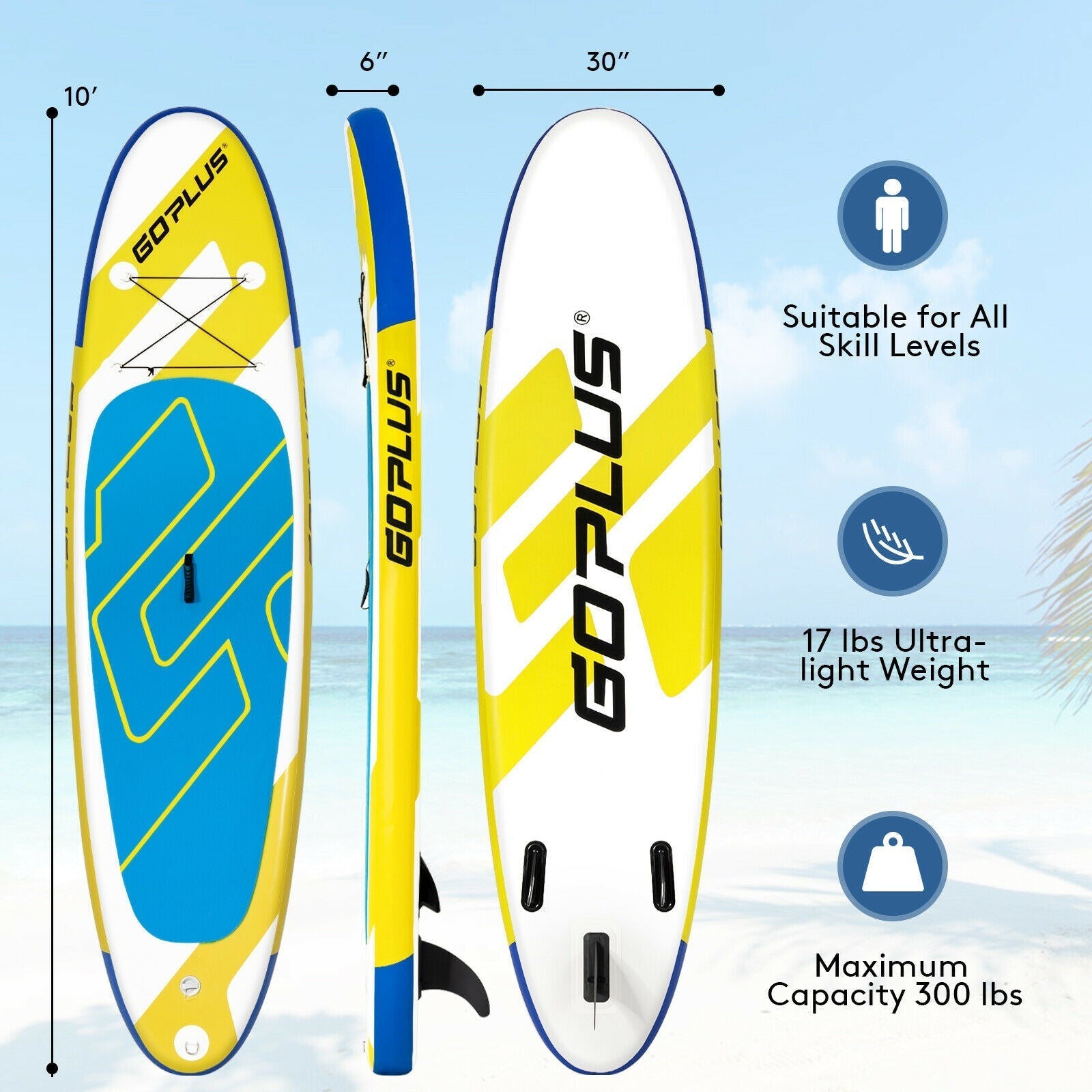 10 Feet Inflatable Stand Up Paddle Board 6 Inches Thick with Backpack Leash Aluminum Paddle