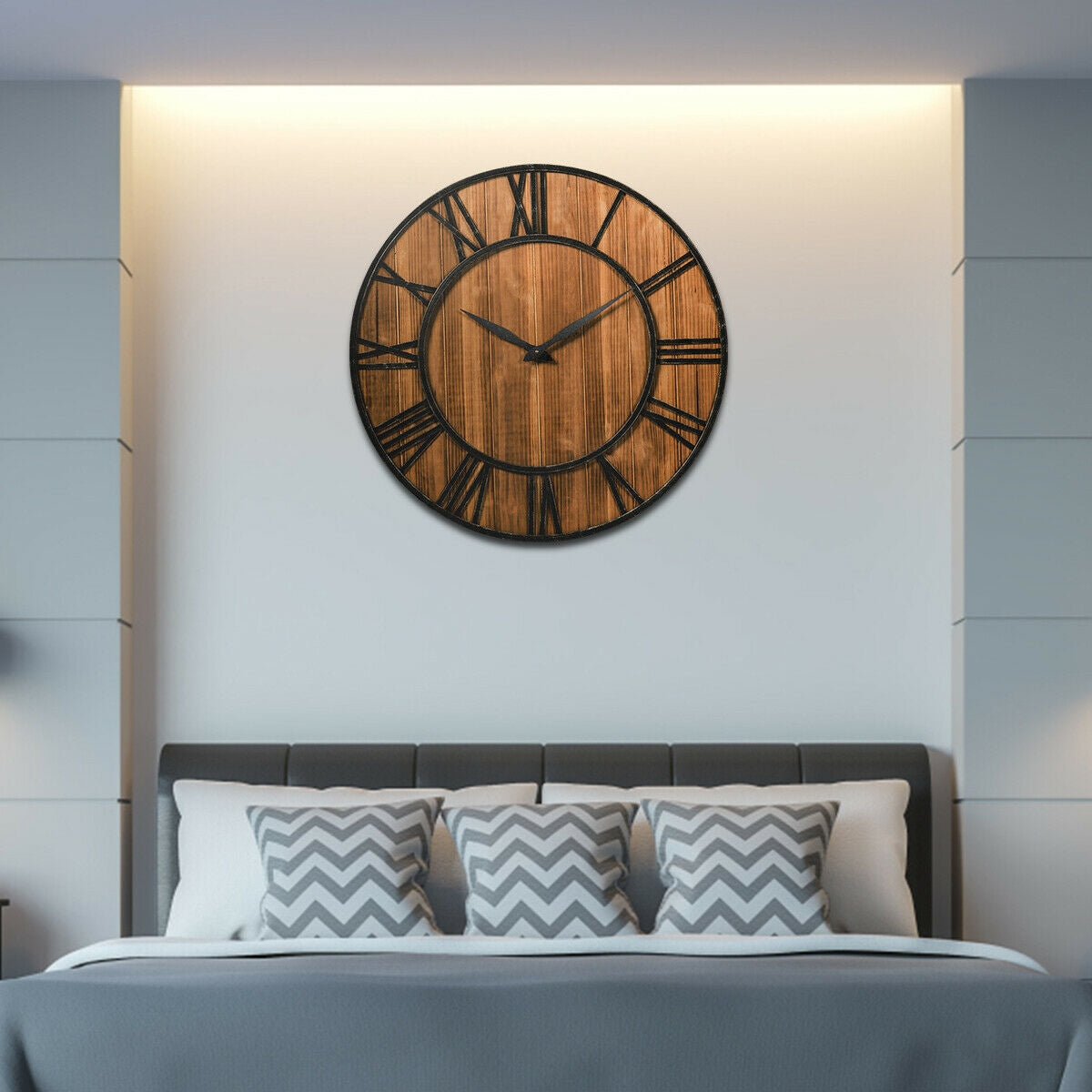 27 Inch Round Wall Clock Decorative Wooden Silent Clock with Battery