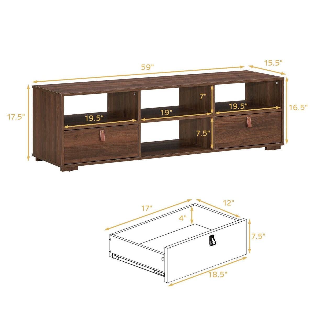 TV Stand Entertainment Media Center Console for TV's up to 60 Inch with Drawers Walnut
