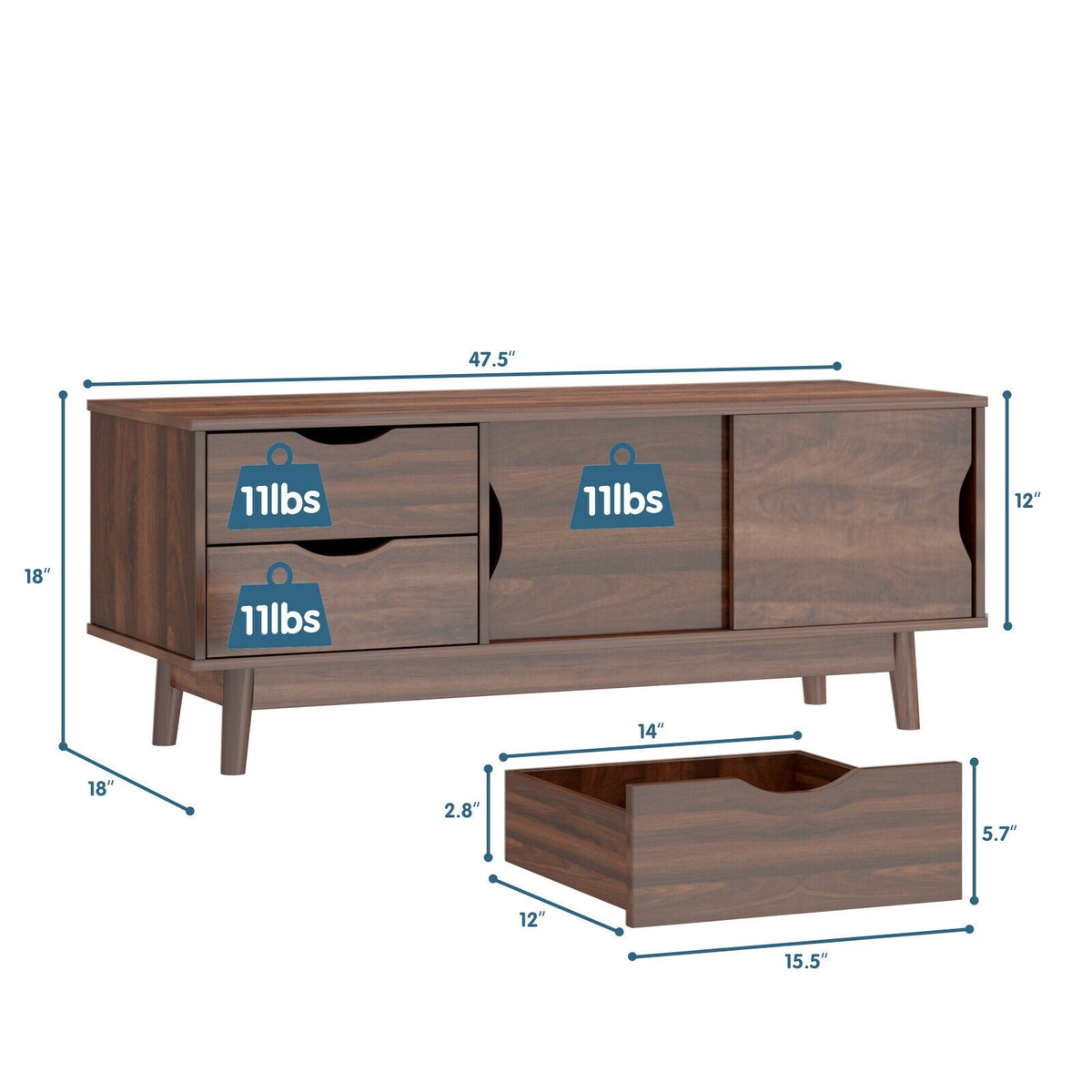 TV Stand for TV up to 60 Inch Media Console Table Storage with Doors