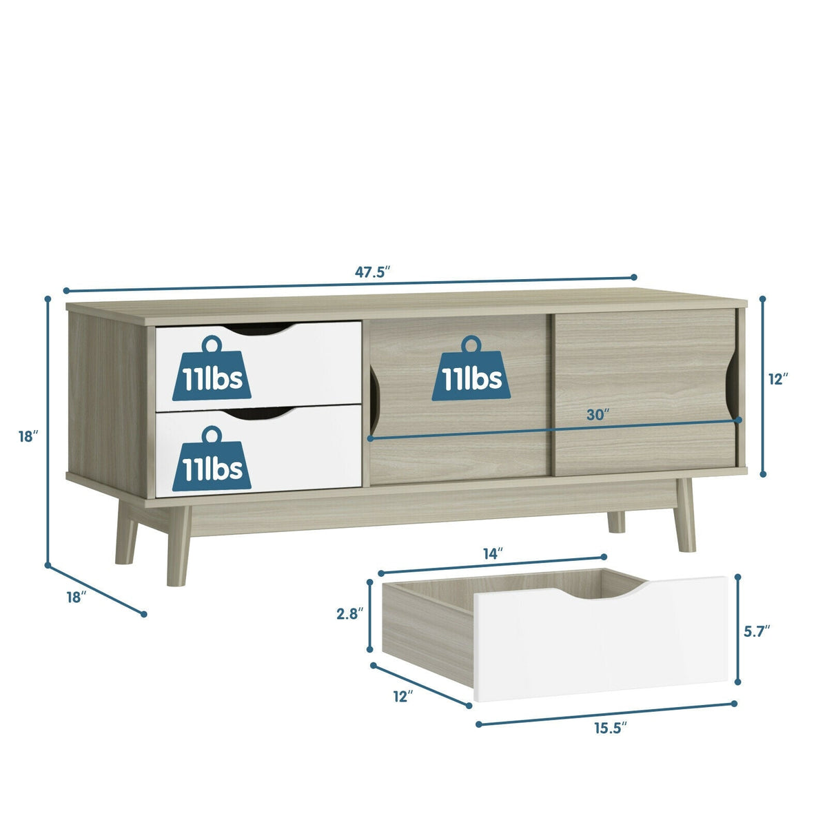 TV Stand for TV up to 60 Inch Media Console Table Storage with Doors