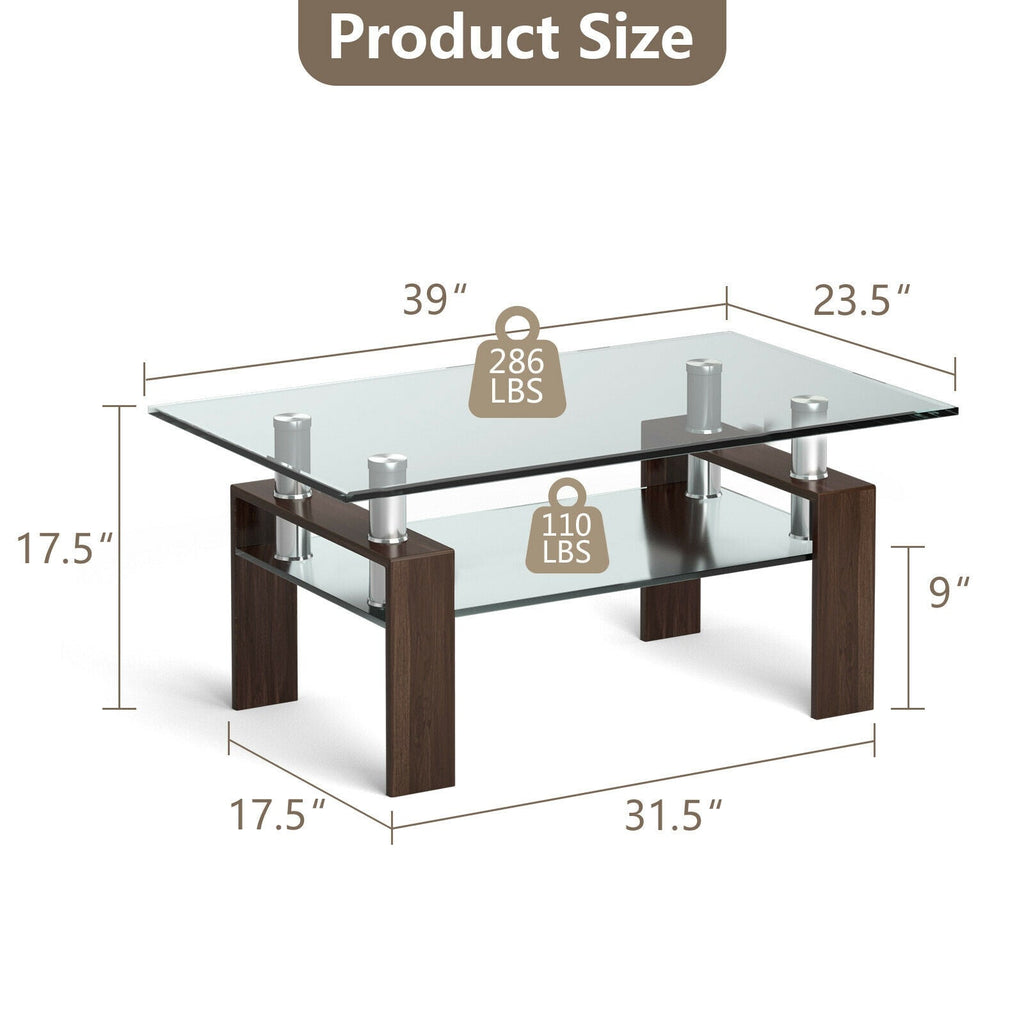 Rectangle Glass Coffee Table with Metal Legs for Living Room
