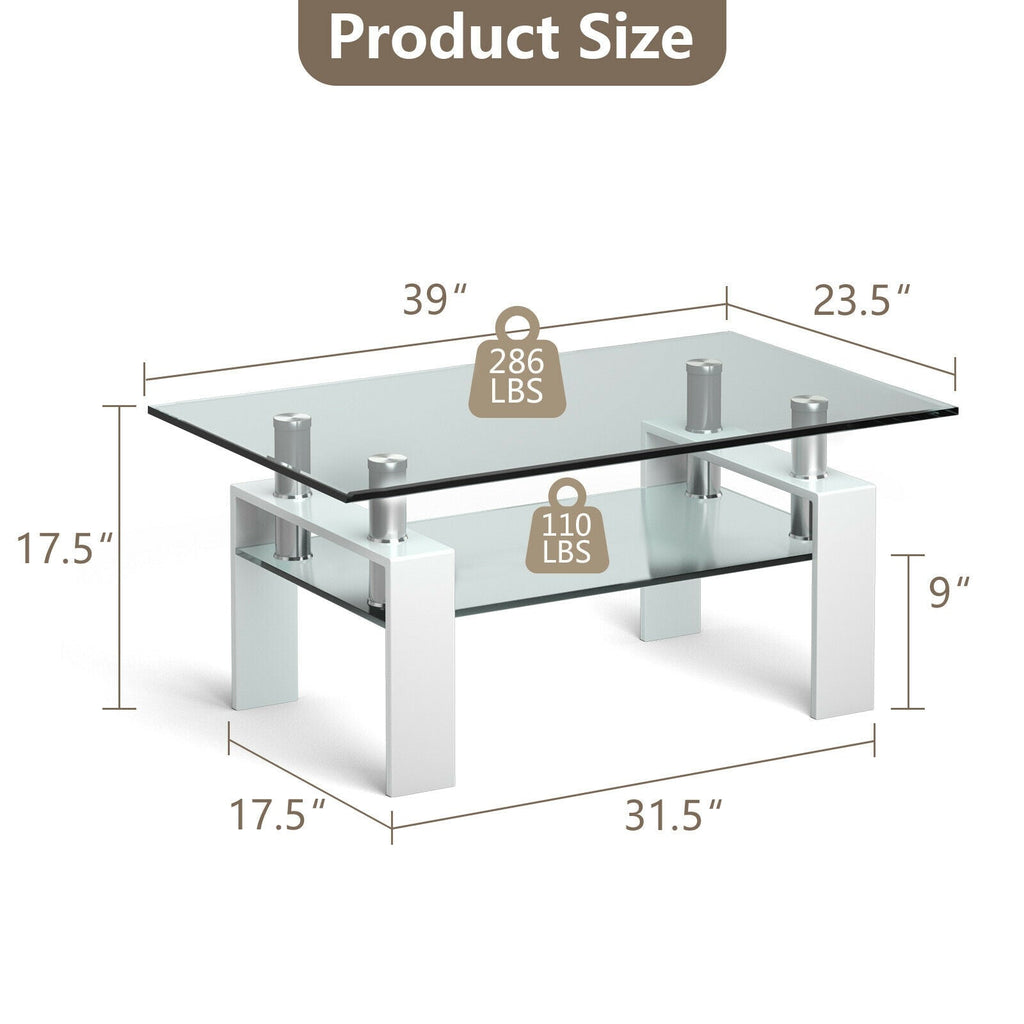 Rectangle Glass Coffee Table with Metal Legs for Living Room