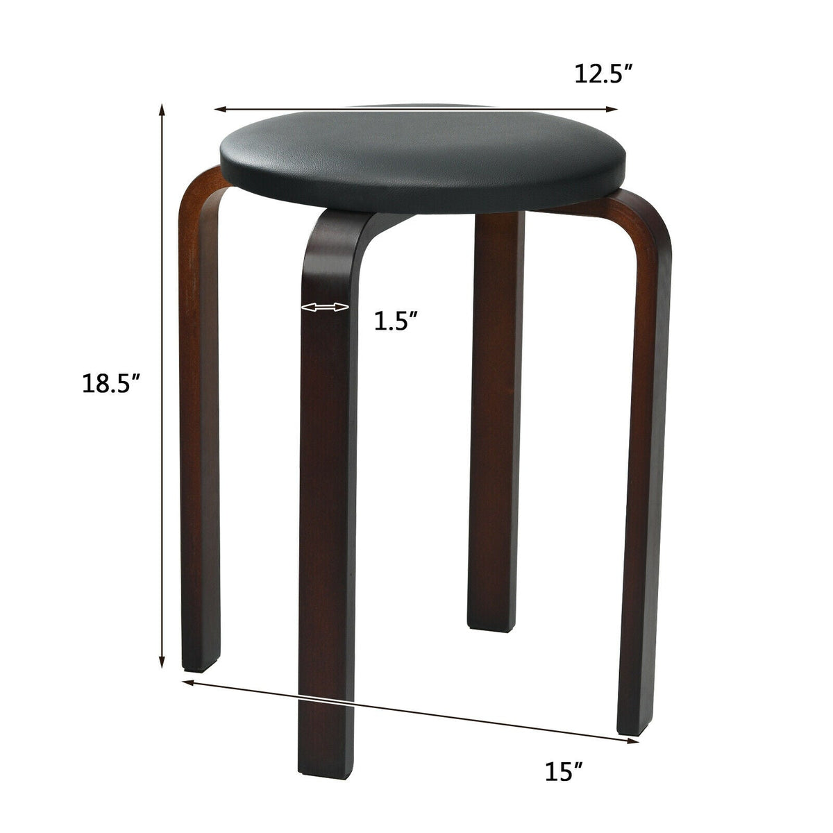 Set of 4 Bentwood Round Stool Stackable Dining Chairs with Padded Seat