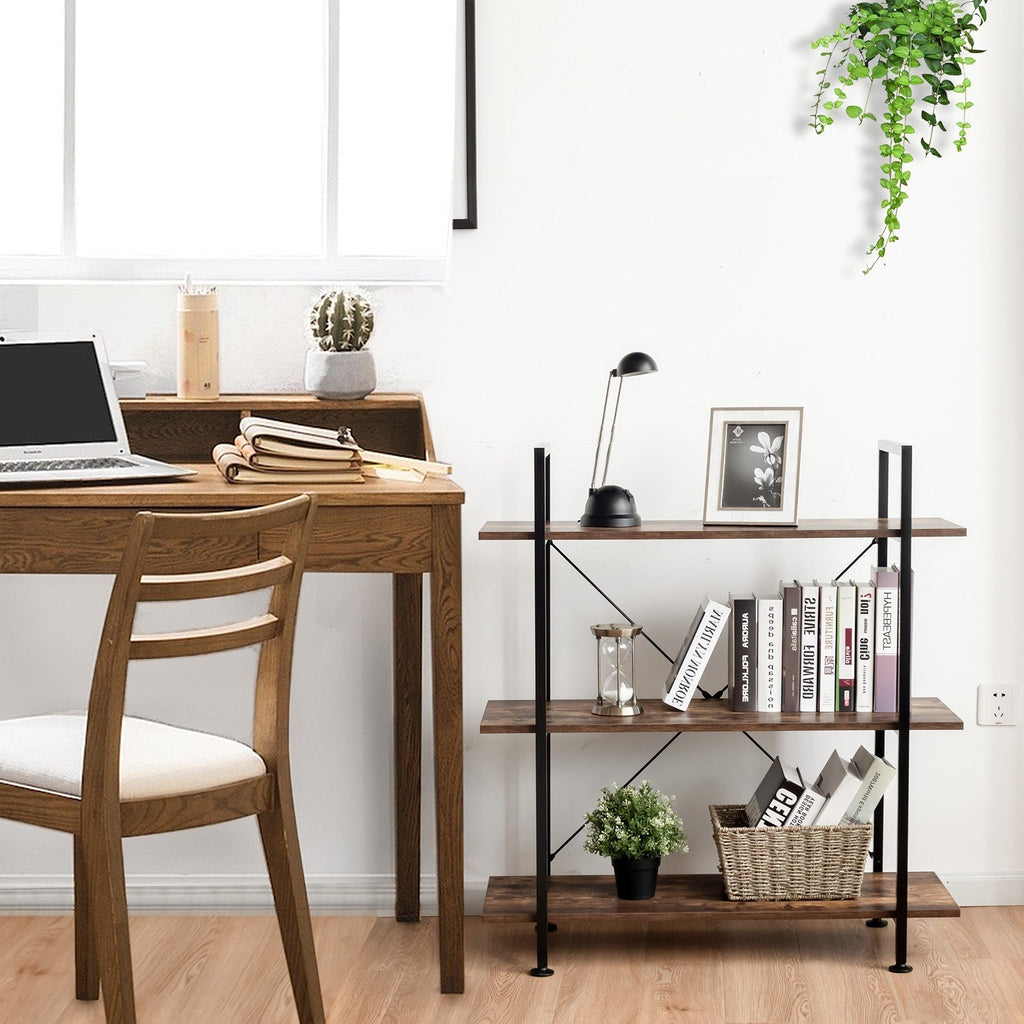 3/5 Tiers Industrial Bookcase with Metal Frame for Home Office-3