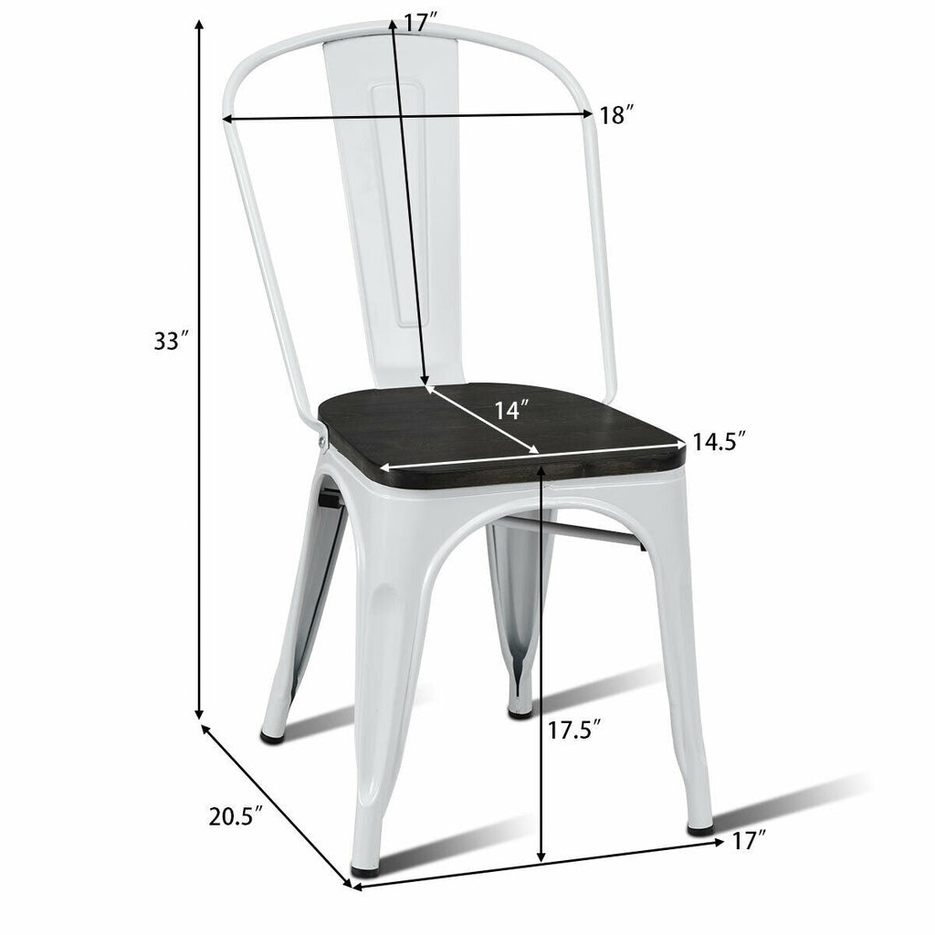 4 Pieces Tolix Style Metal Dining Side Chair Stackable Wood Seat