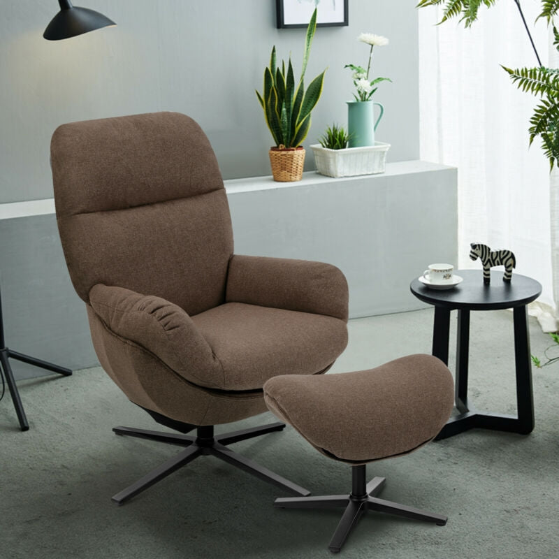 Upholstered Swivel Lounge Chair with Ottoman and Rocking Footstool