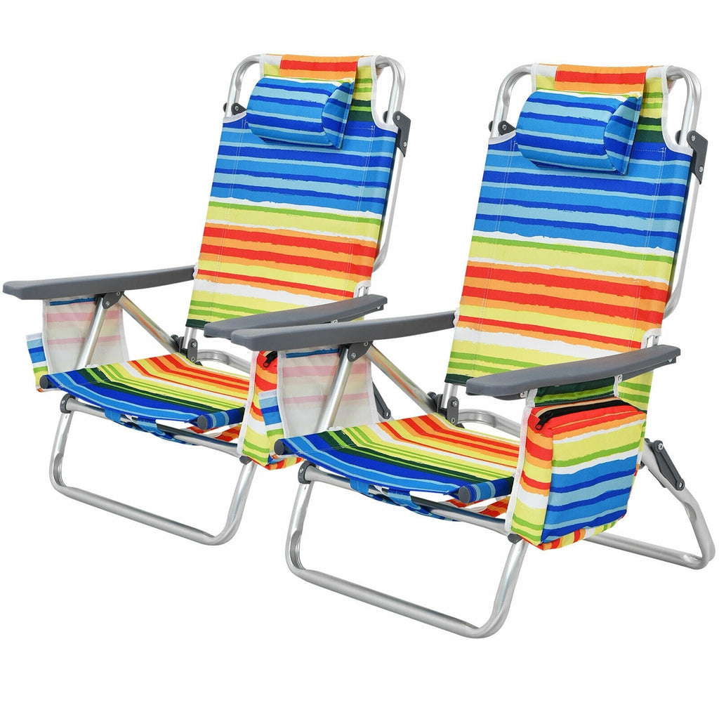 2 Pieces Folding Backpack Beach Chair with Pillow-Pink