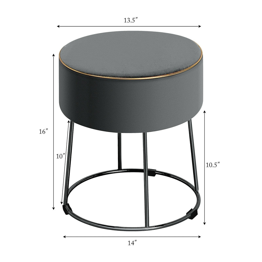 Round Velvet Footrest Stool Ottoman with Non-Slip Foot Pads for Bedside
