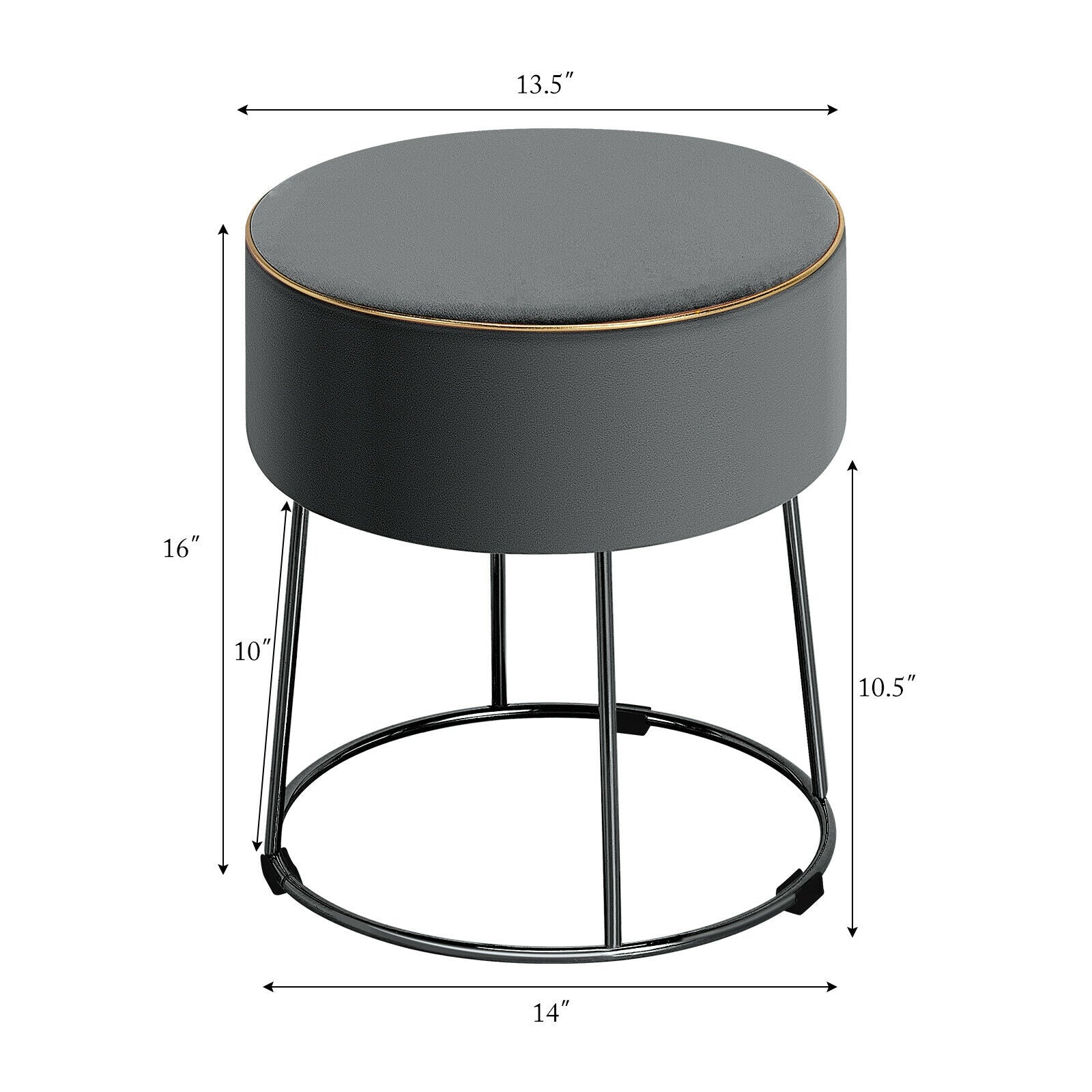 Round Velvet Footrest Stool Ottoman with Non-Slip Foot Pads for Bedside