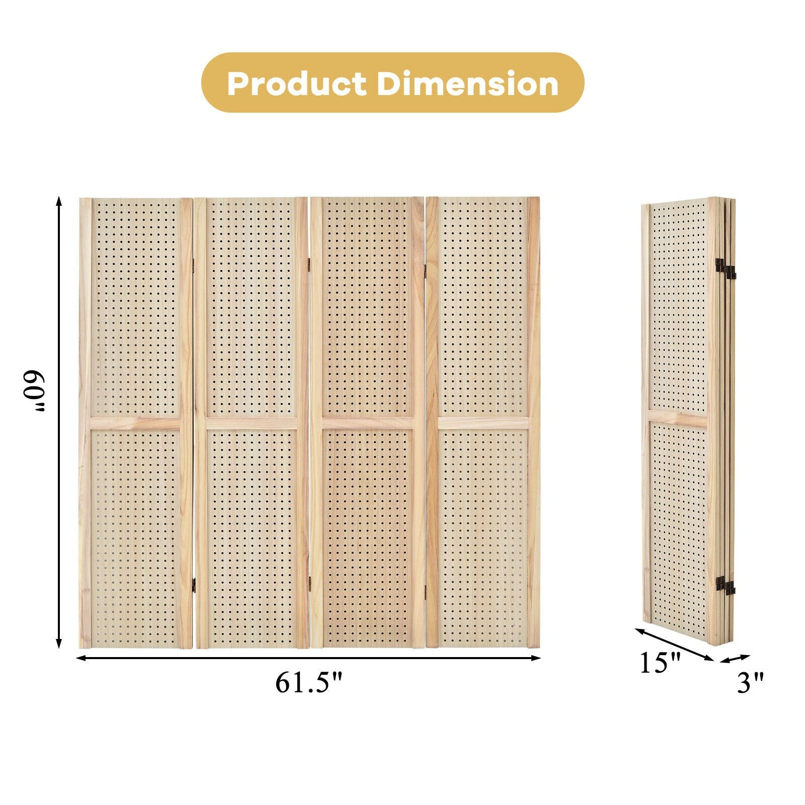 4-Panel Pegboard Display 5 Feet Tall Folding Privacy Screen for Craft Display Organized