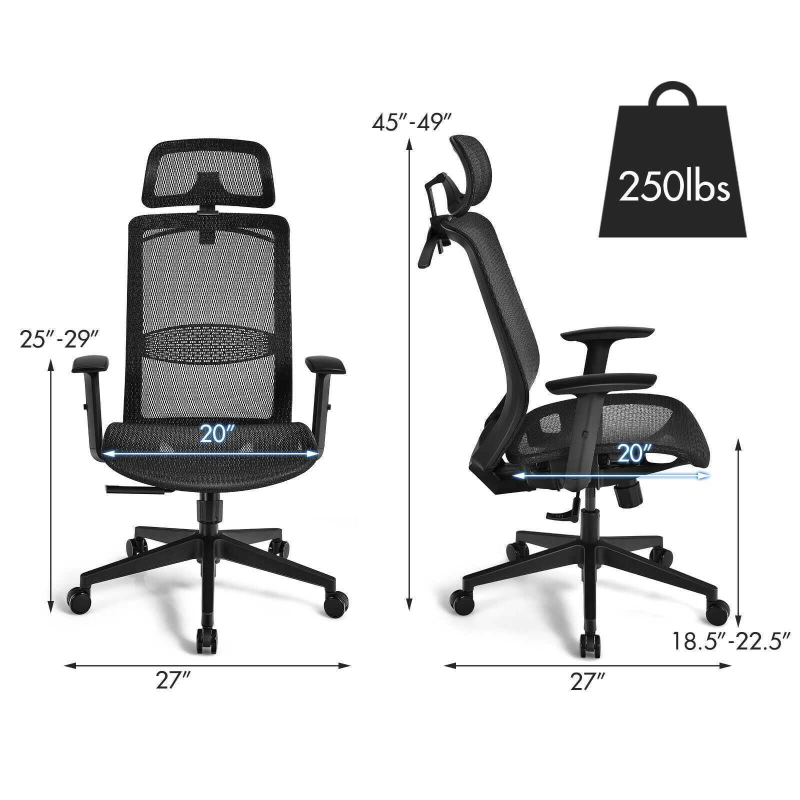 Height Adjustable Ergonomic High Back Mesh Office Chair with Hange