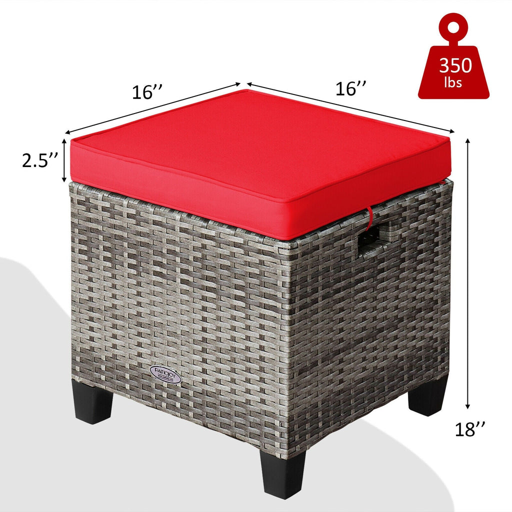 2 Pieces Patio Rattan Ottoman Seat with Removable Cushions-Navy