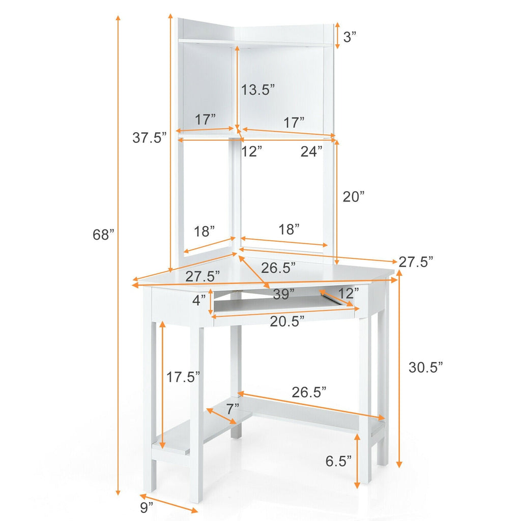 Corner Computer Desk with Hutch and Storage Shelves