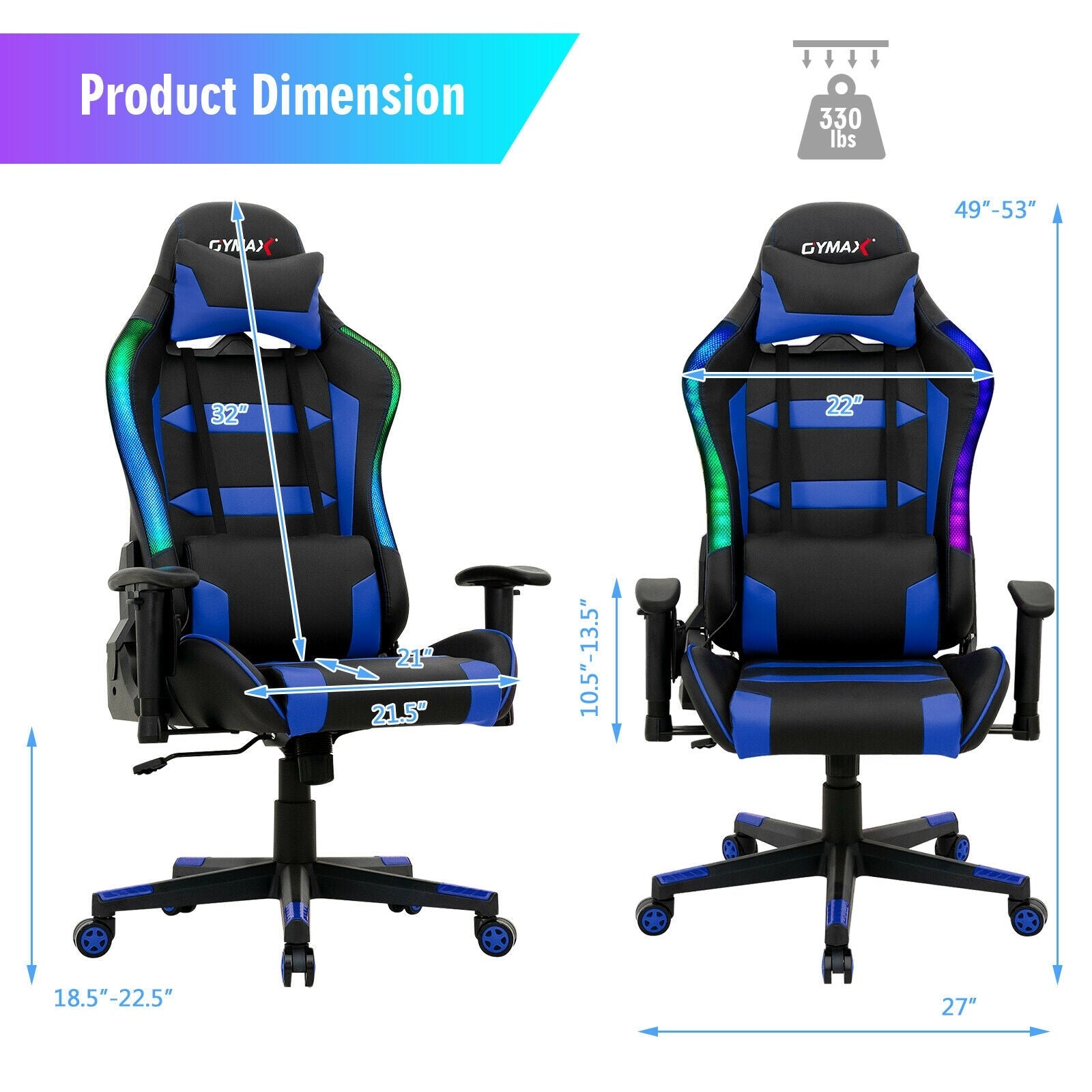 Adjustable Swivel Gaming Chair with LED Lights and Remote
