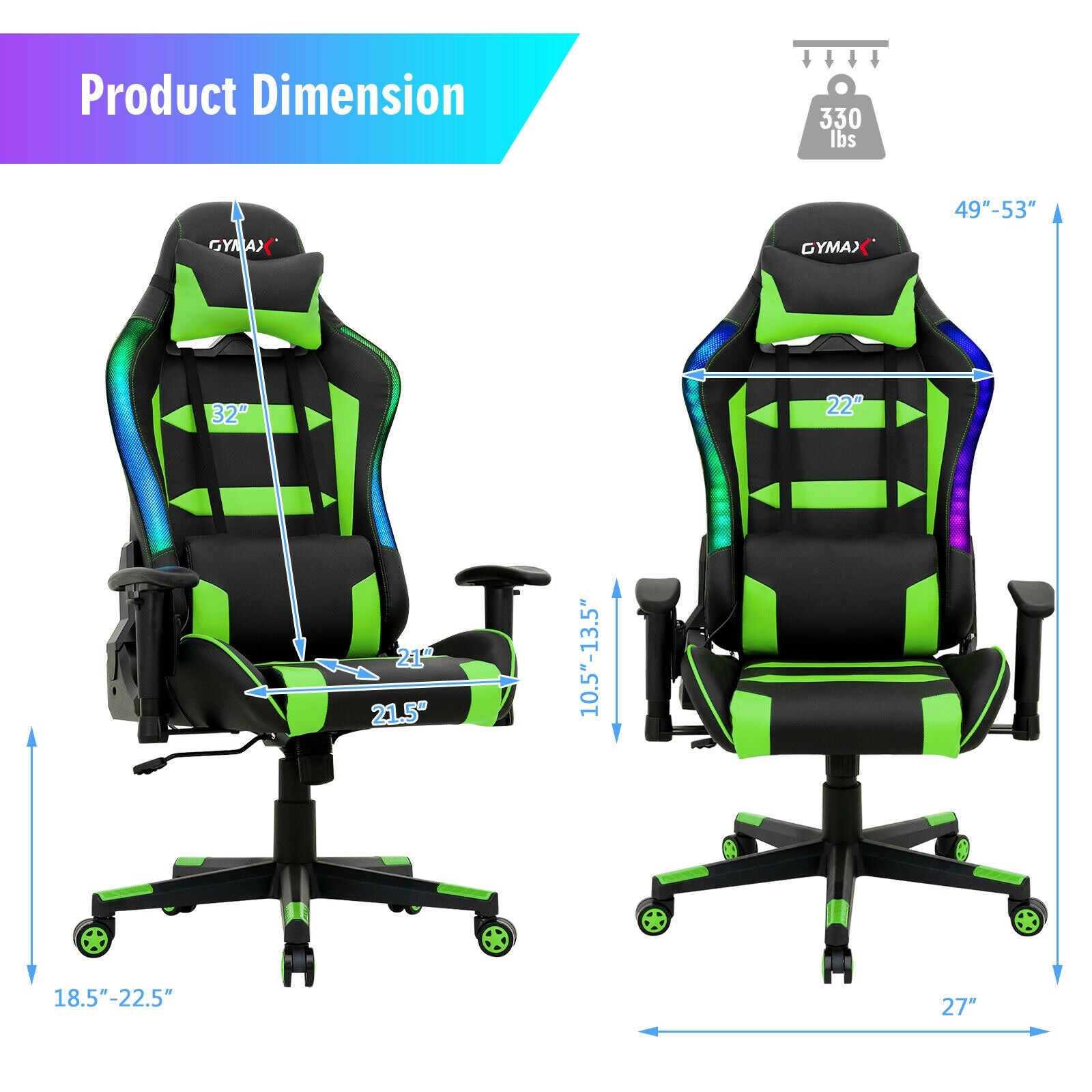 Adjustable Swivel Gaming Chair with LED Lights and Remote