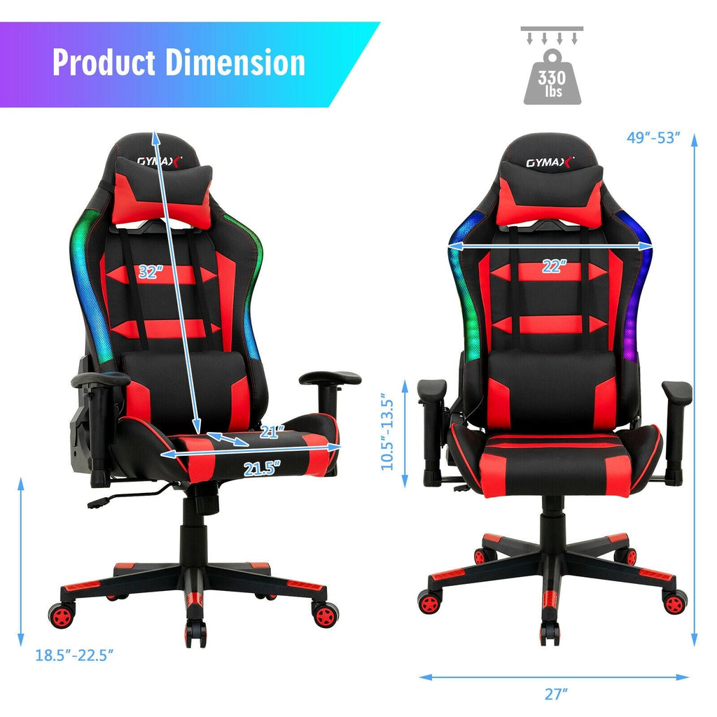 Adjustable Swivel Gaming Chair with LED Lights and Remote