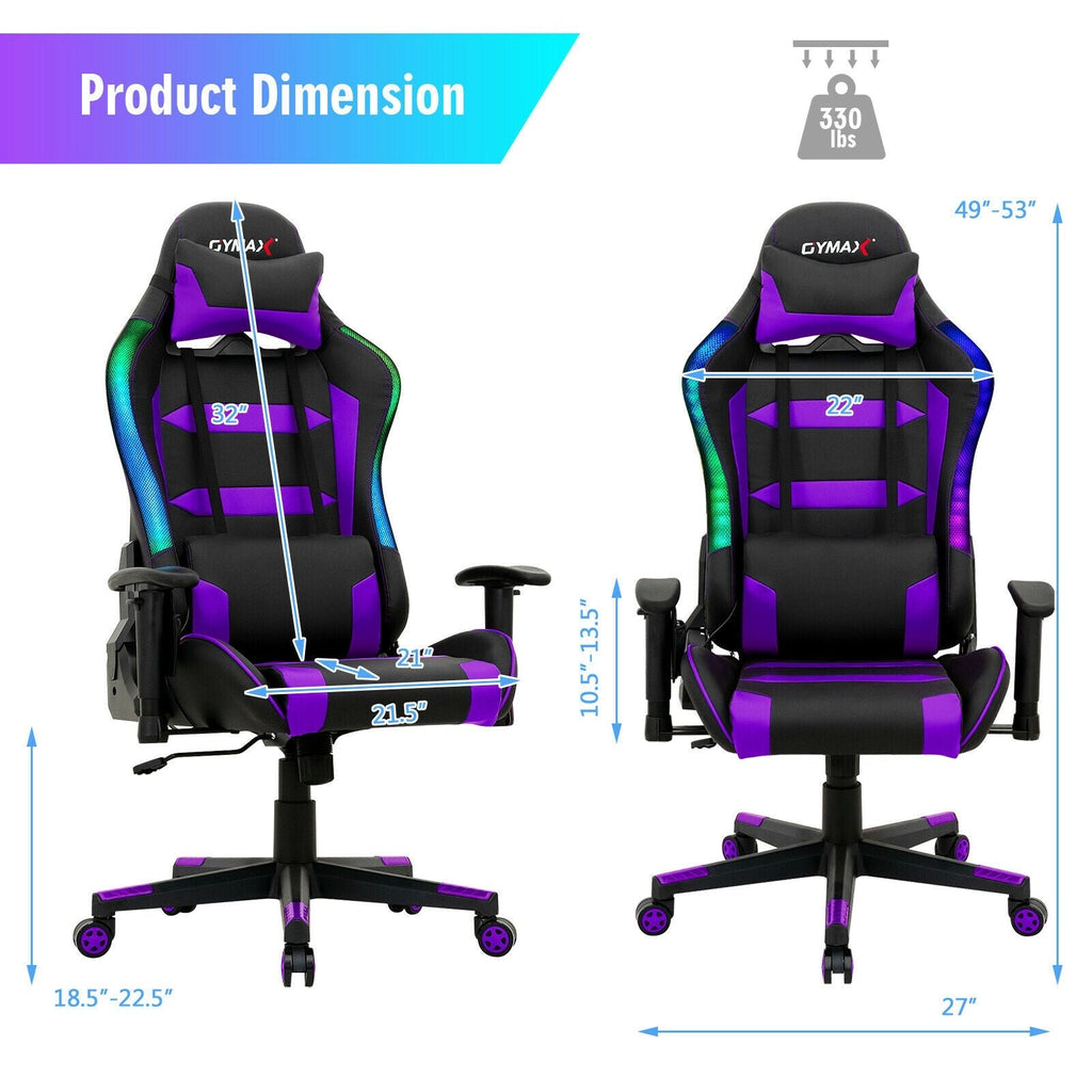 Adjustable Swivel Gaming Chair with LED Lights and Remote
