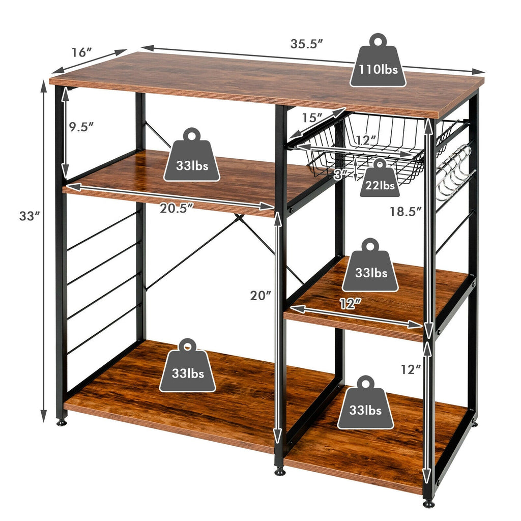Industrial Kitchen Baker's Rack Microwave Shelf with 6 Hooks